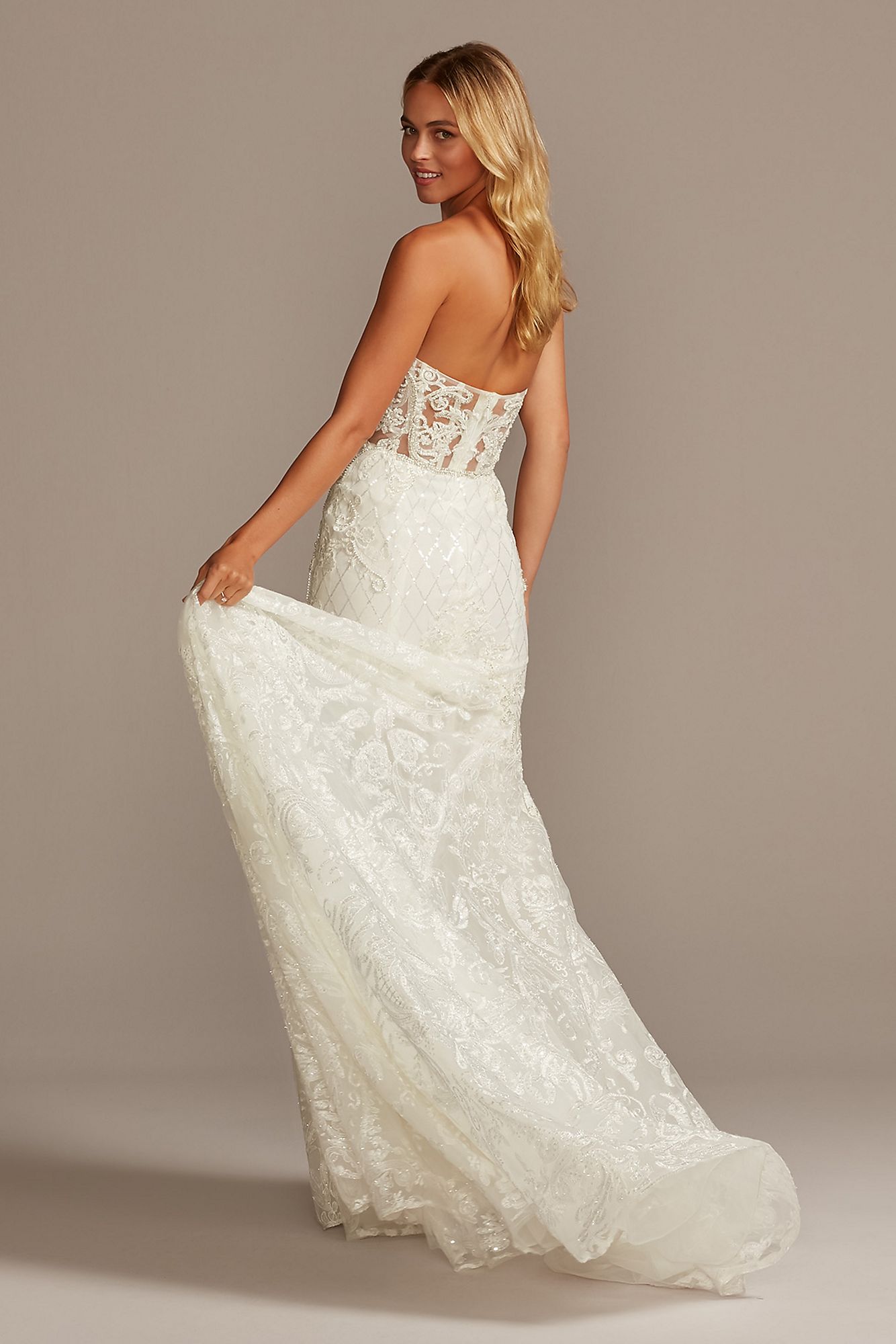 Beaded Brocade Embellished Petite Wedding Dress 7SWG835