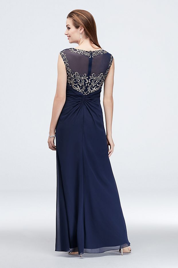 Sheath Long 60011D Style Dress with Metallic Embroidered Bodice
