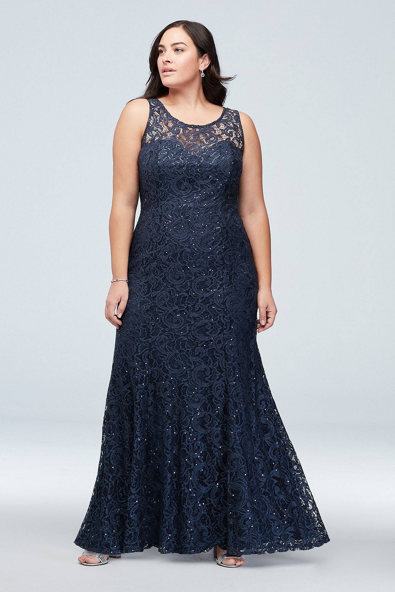 New Plus Size Sequin Lace Party Dress with Flutter Sleeve Style 7419167