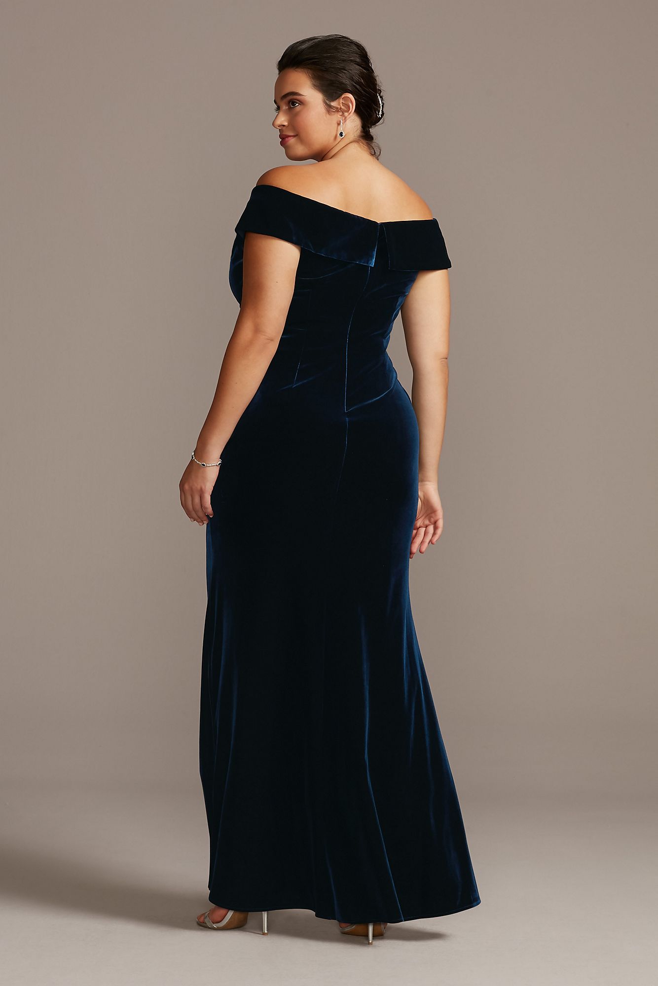 Plus Size Beaded Off-the-Shoulder Velvet 84917701 Style Gown