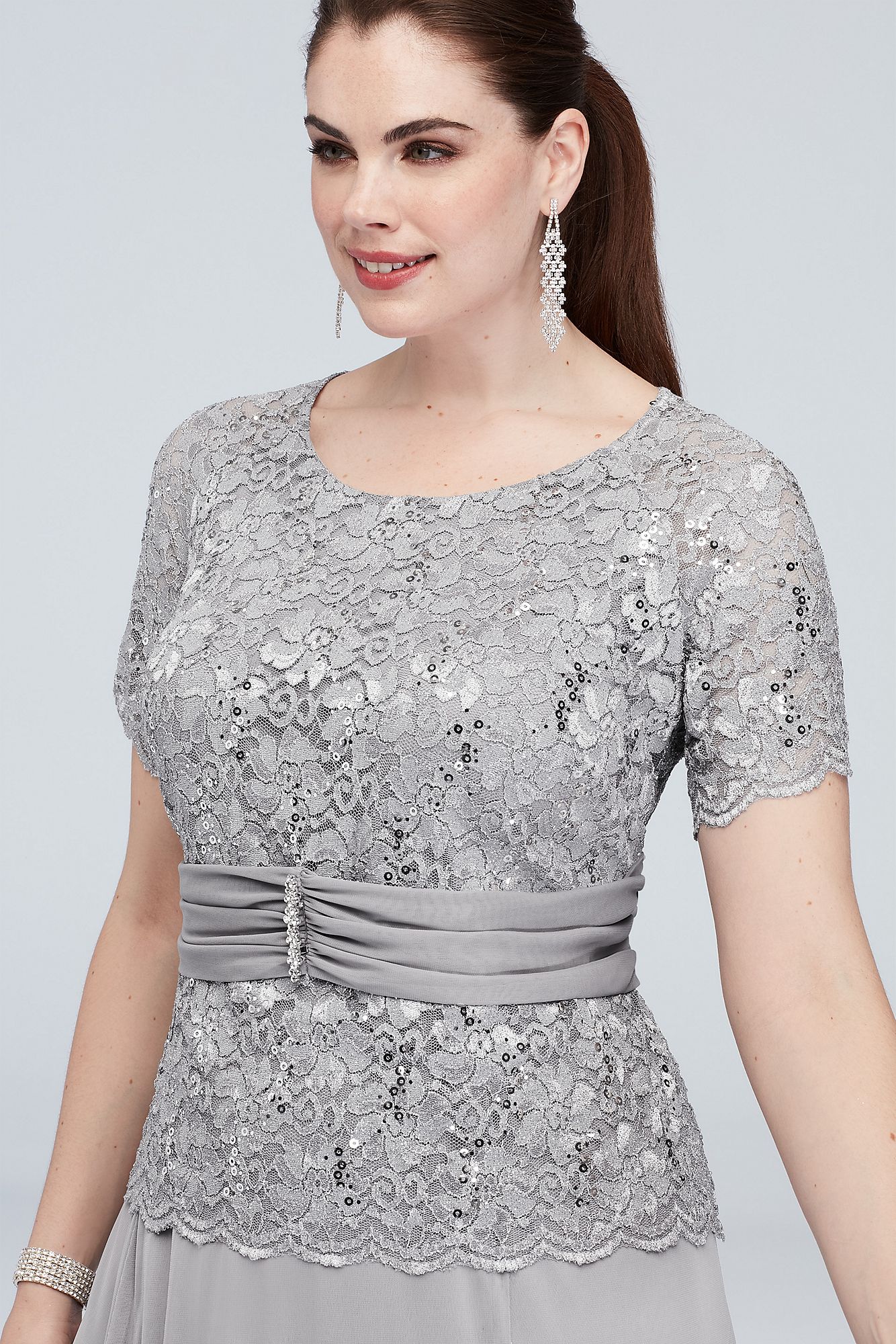 Short Sleeve Long Chiffon and Lace Mother of the Bride Dress 850223