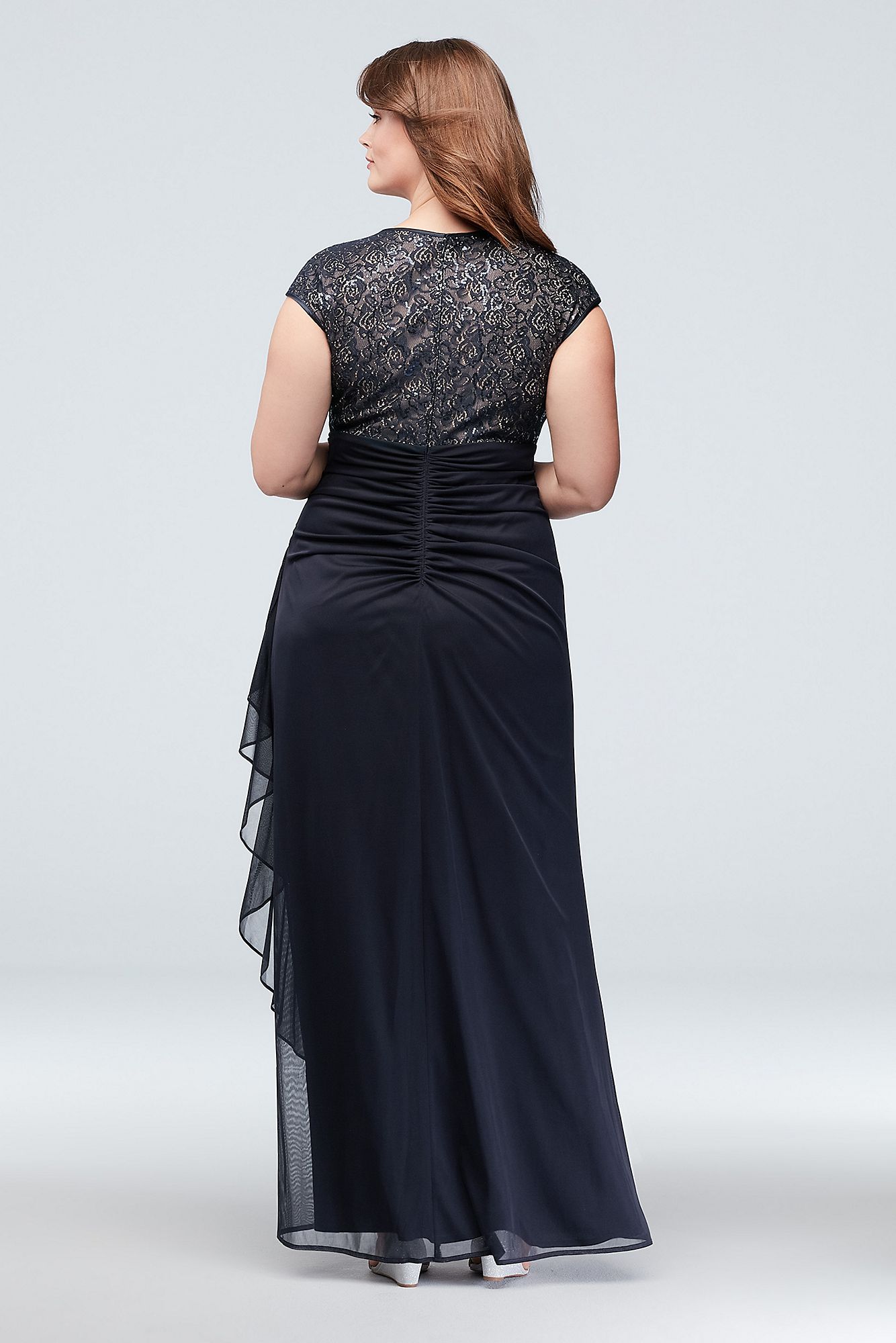 Long Sheath Cap Sleeves Lace Keyhole Plus Size Formal A22197W Dresses