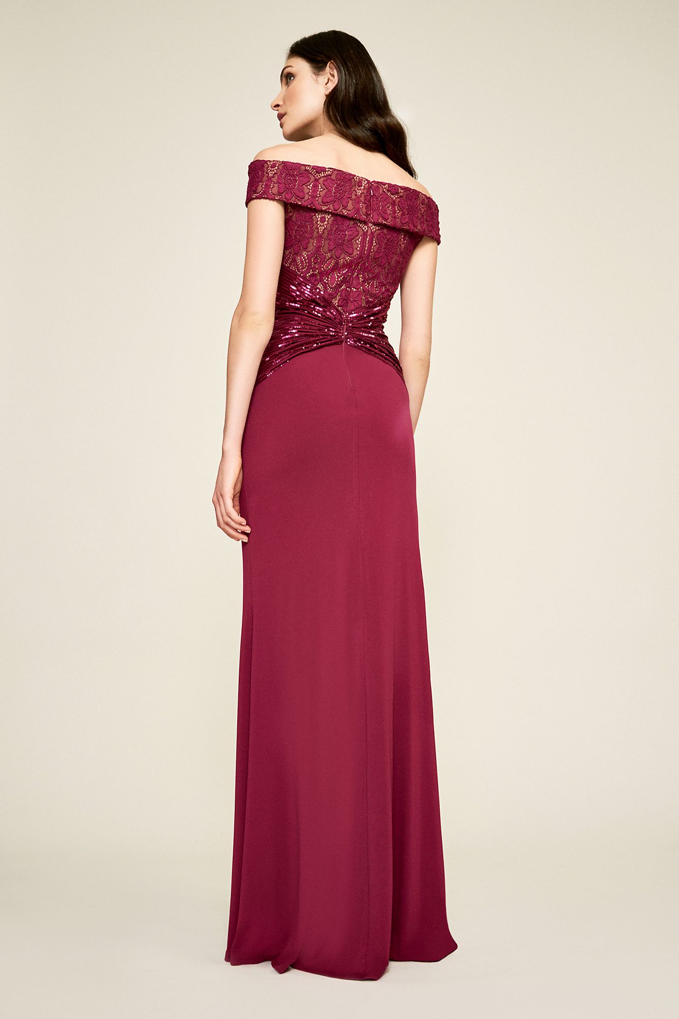 Long Off the Shoulder BGK18703L Style Lace and Jersey Occasion Dress by Tadashi Shoji