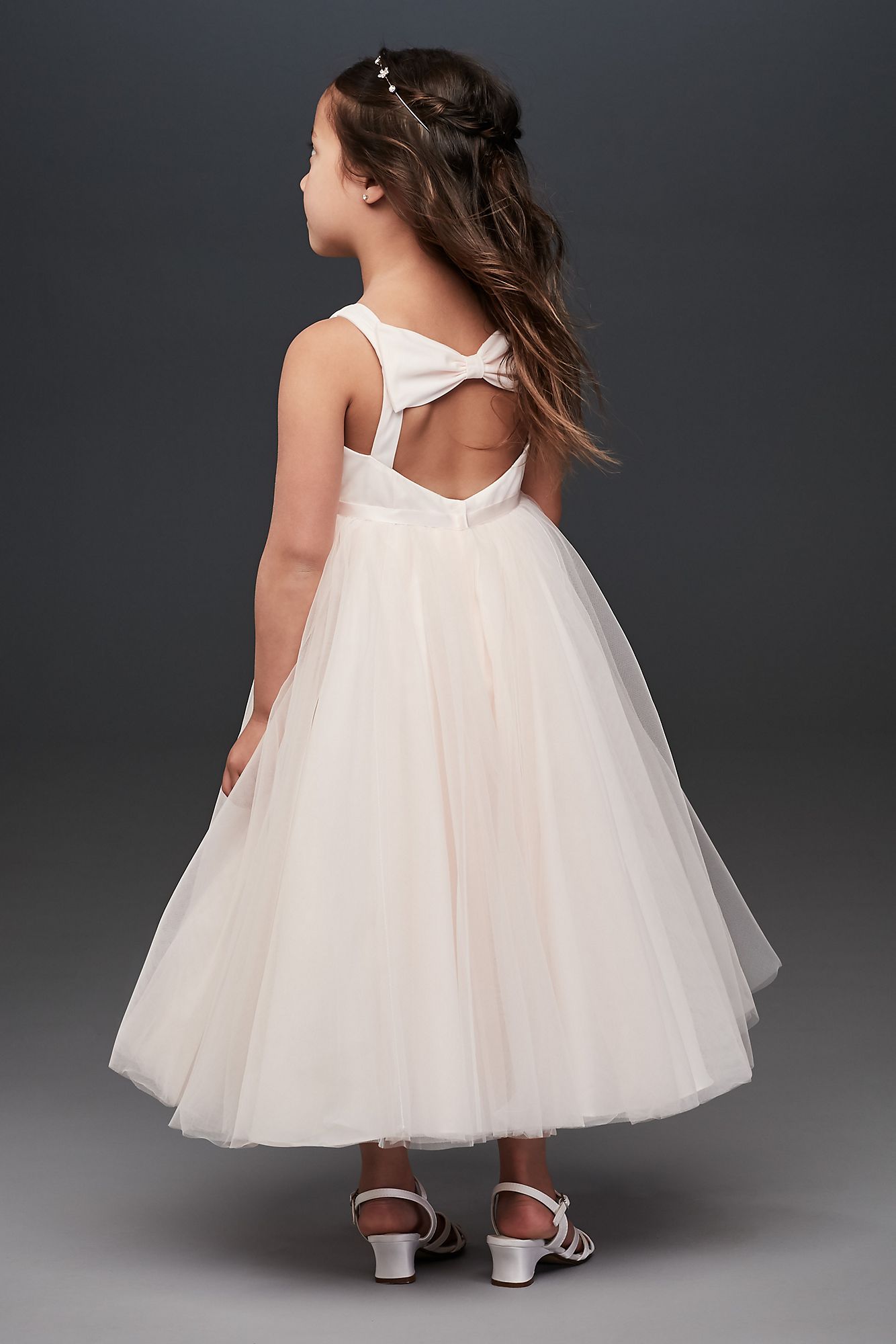 Tank Sleeveless Pleated CR1403 Style Flower Girl Dress with Delicate Back Bow