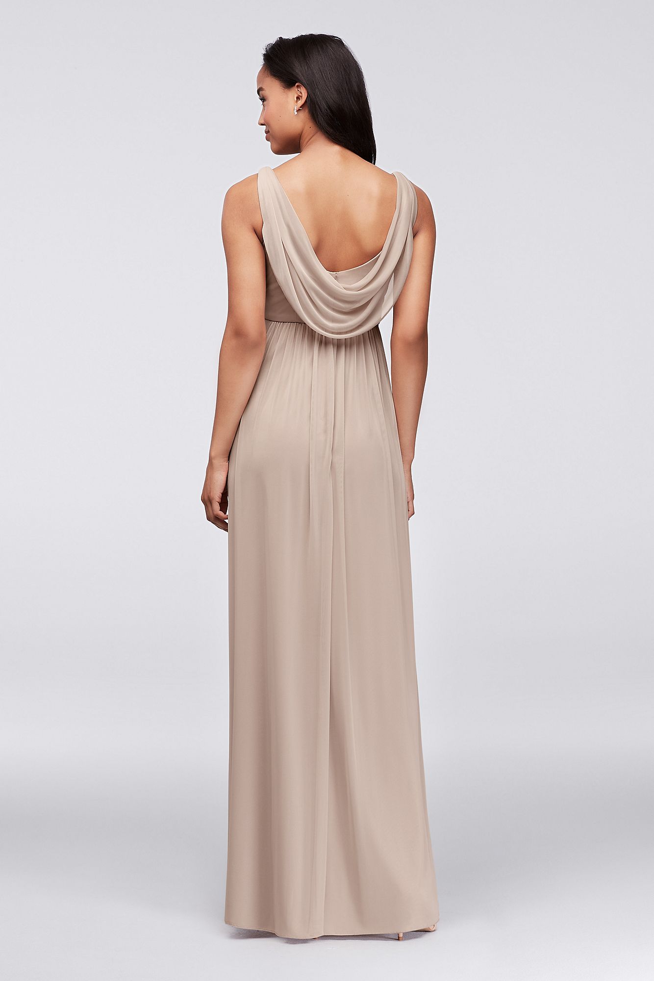 Long Dress with Mesh and Swooping Cowl Back Detail  F15933