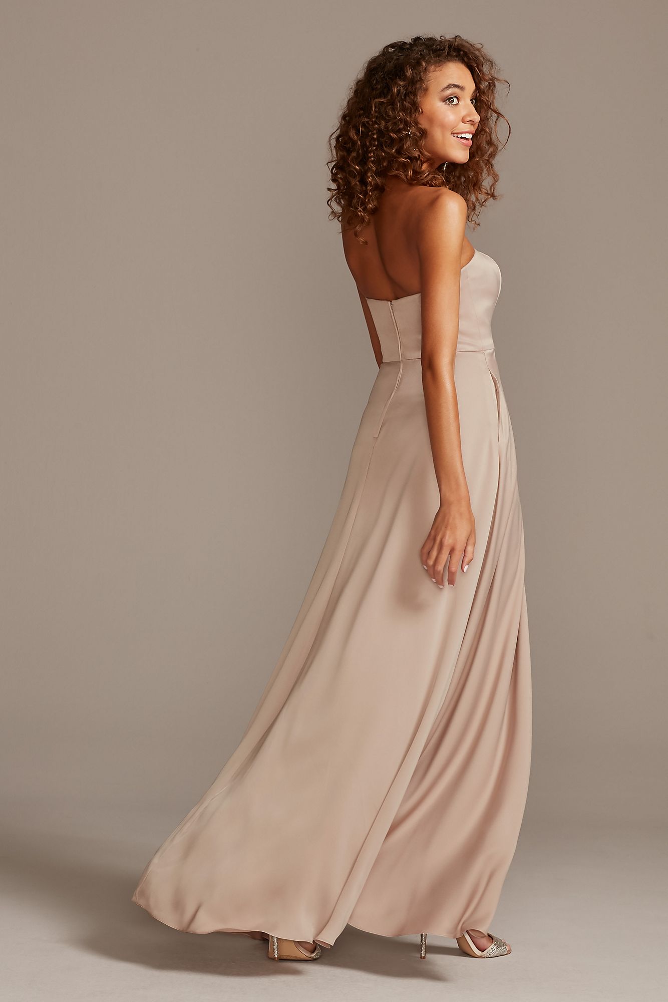 Strapless Long Satin F20097 Syle Bridesmaid Gown with Pockets