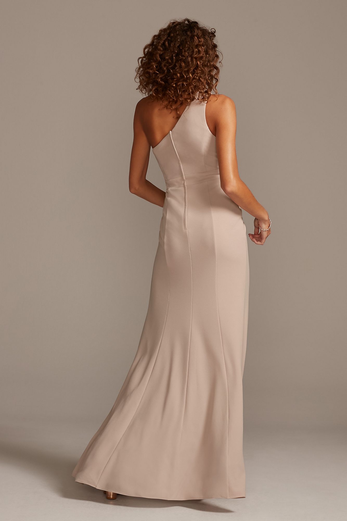 New Style One Shoulder F20107 Long Crepe Bridesmaid Gown