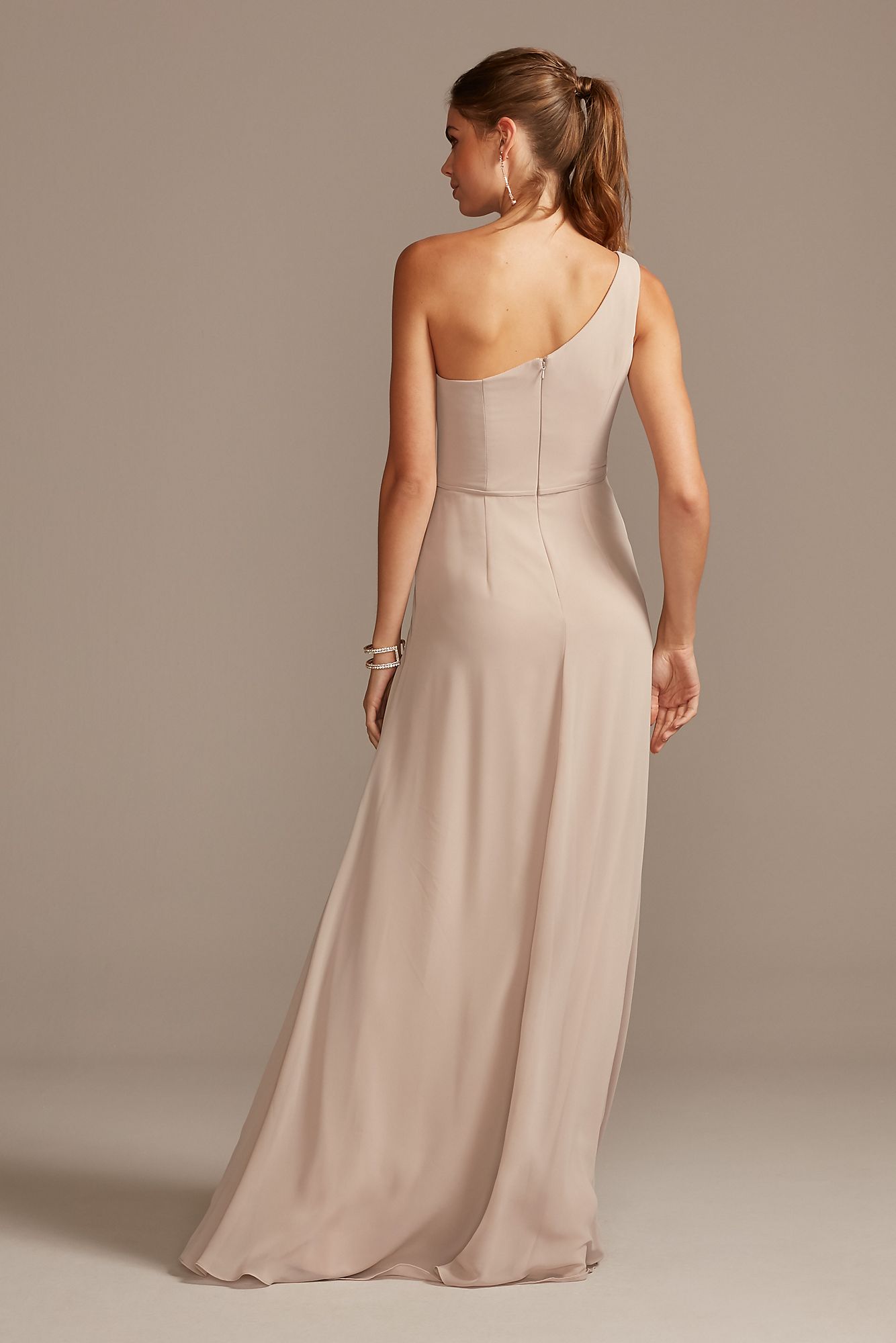 Long Chiffon One Shoulder F20163 Simple Style Bridesmaid Gown