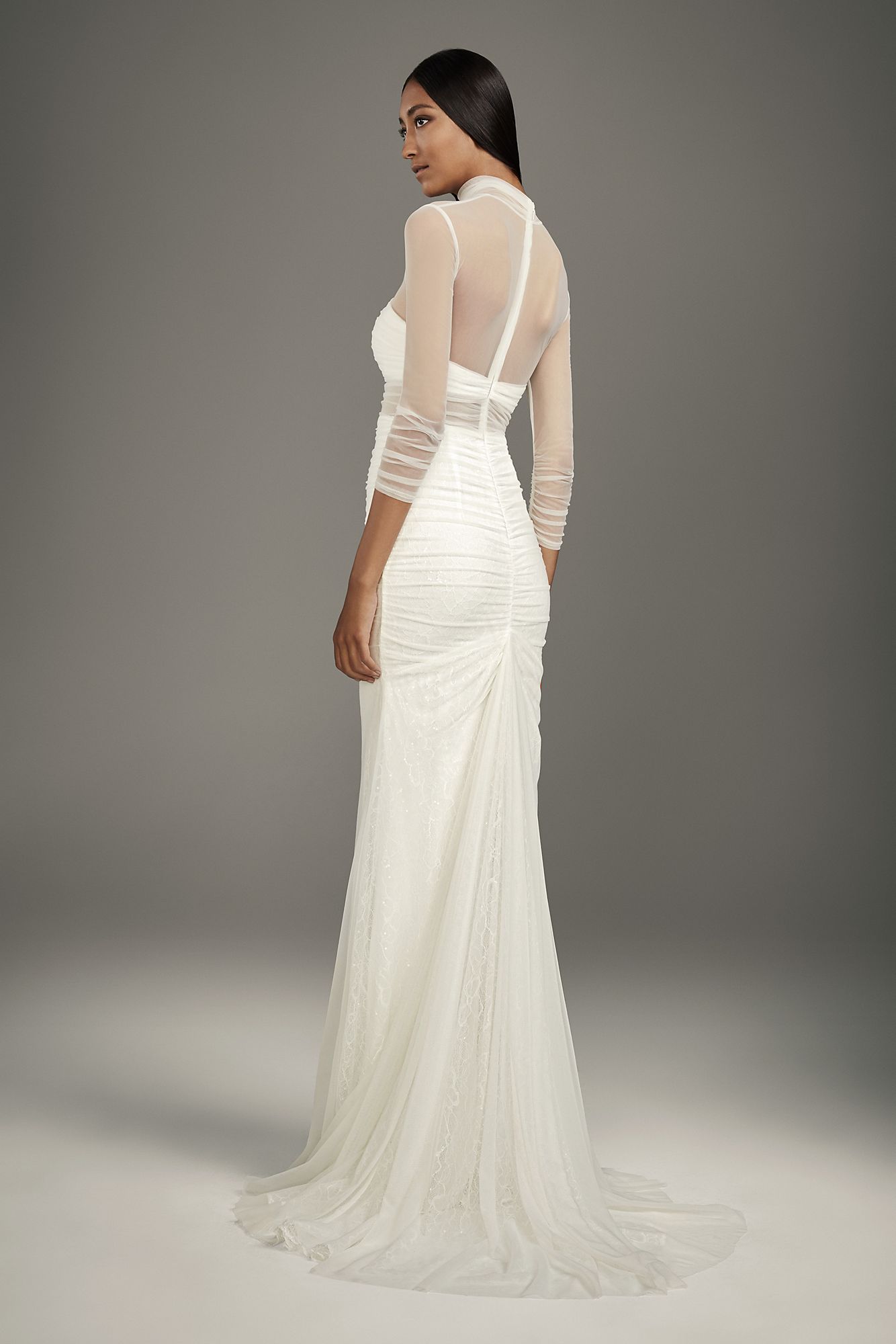 Ruched Illusion High-Neck Bandeau Sheath Bridal Gown Style VW351520