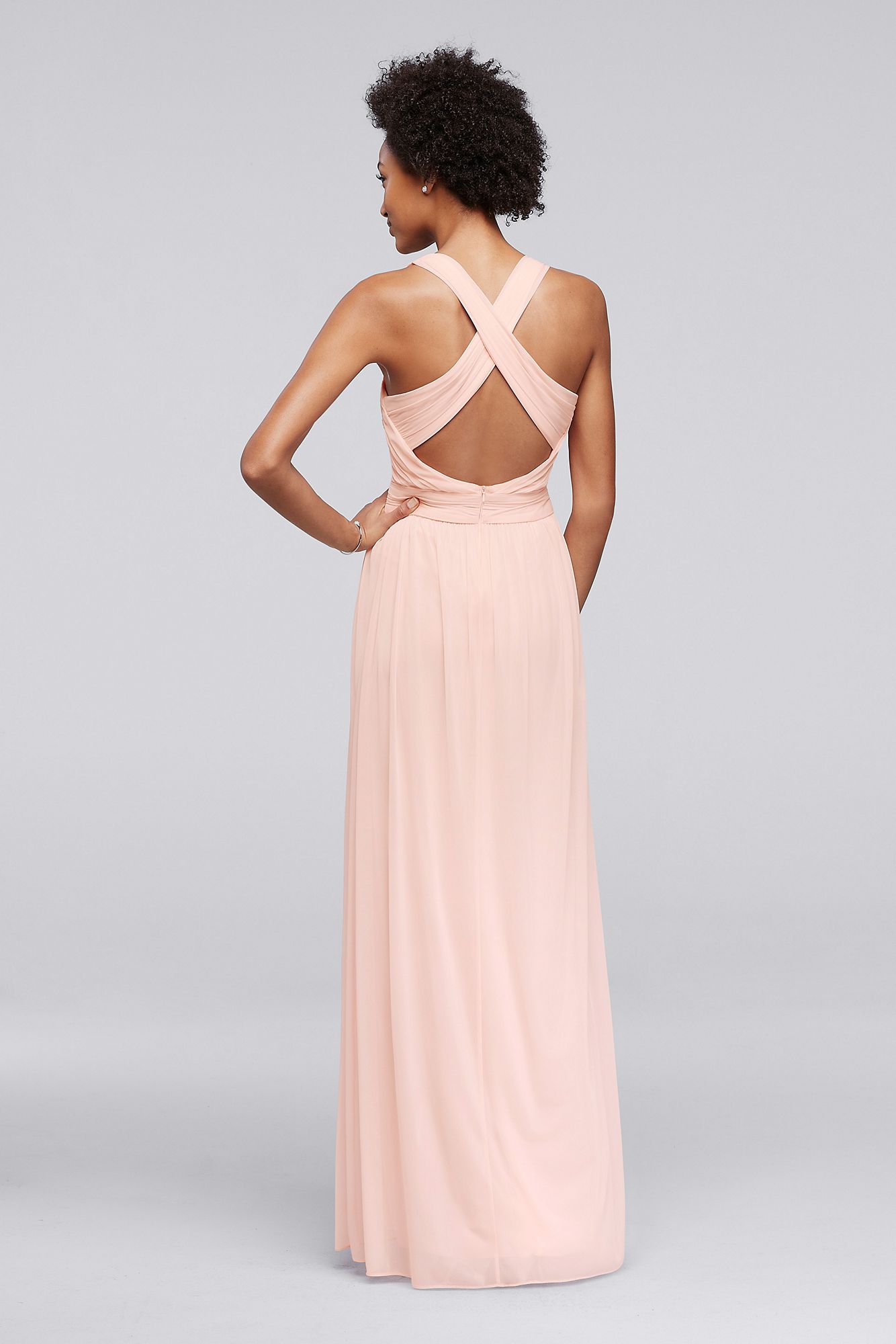 Long Bridesmaid Dress with Crisscross Back Straps   W10974