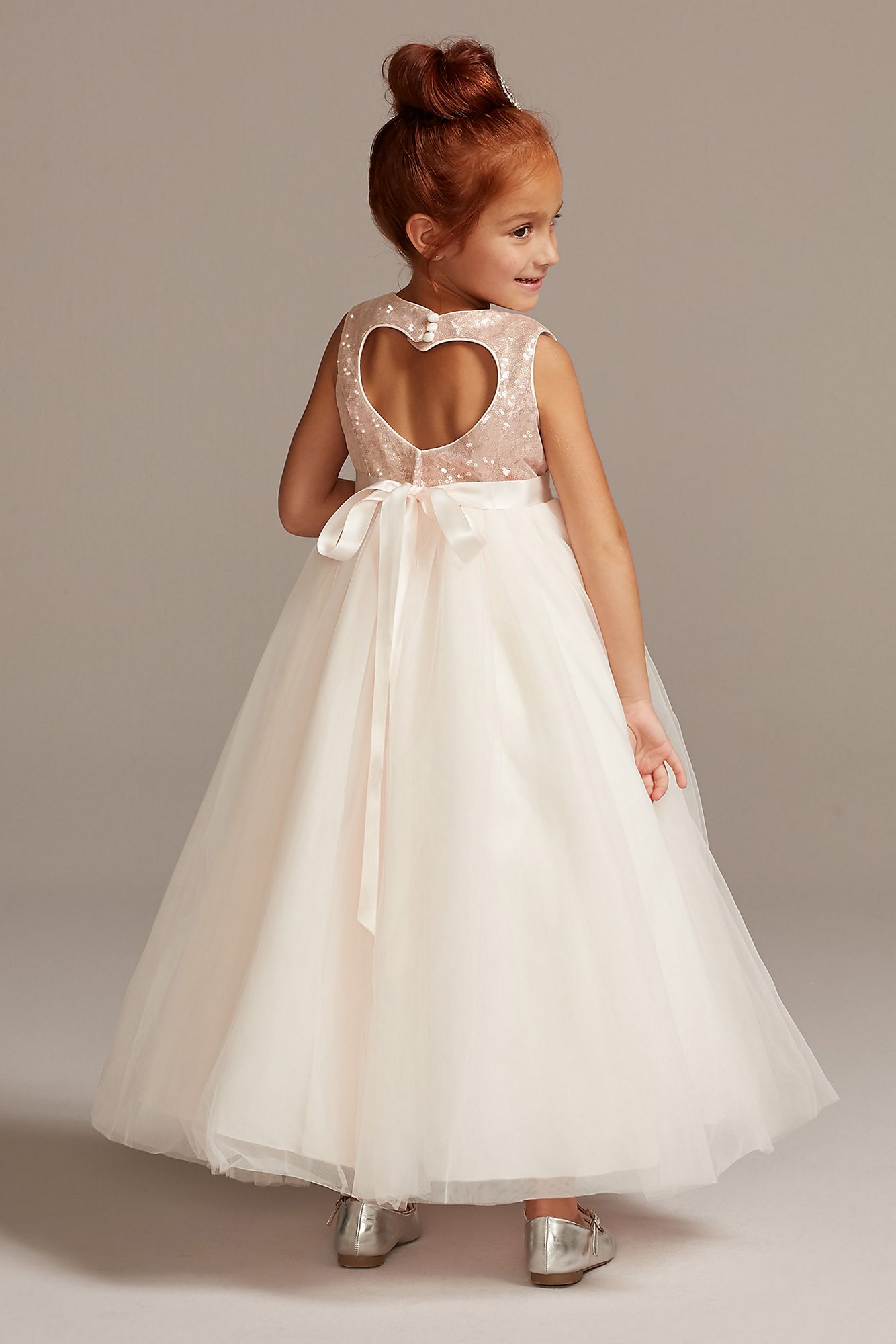 Heart Back Sequin and Tulle Flower Girl Gown   WG1390