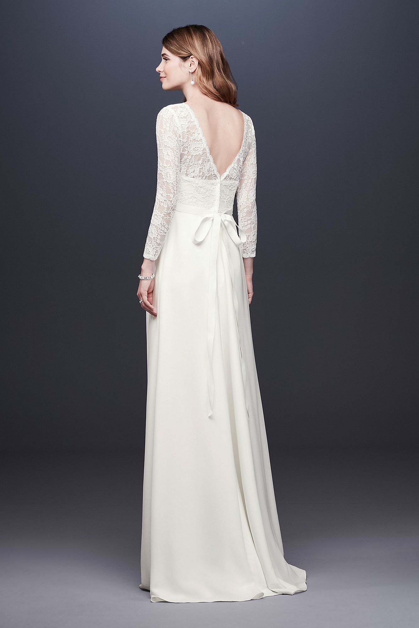 3/4 Sleeve Long Lace and Crepe Maternity Wedding Gown