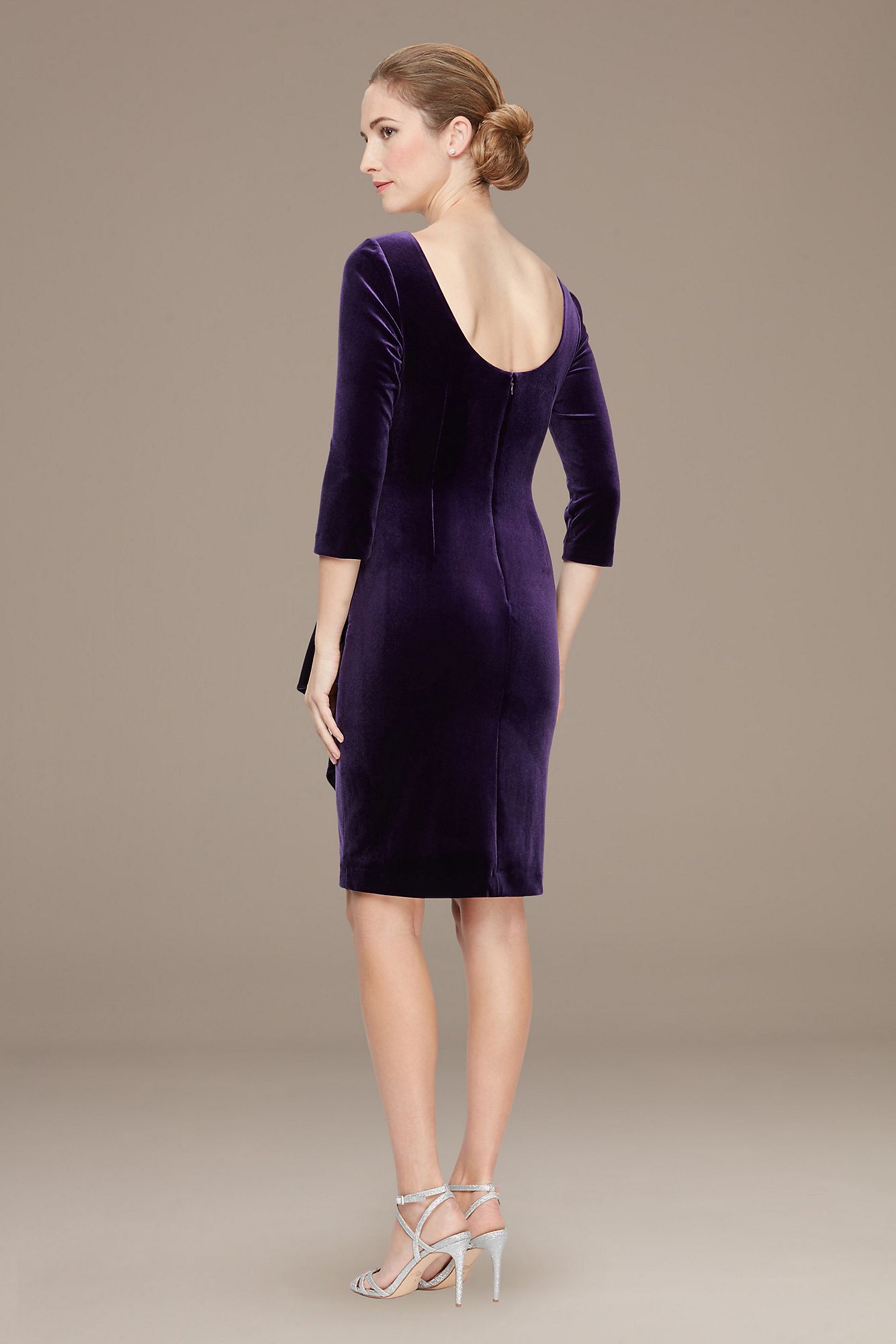 Stretch Velvet Side Ruched Dress with Beaded Hip  1915266