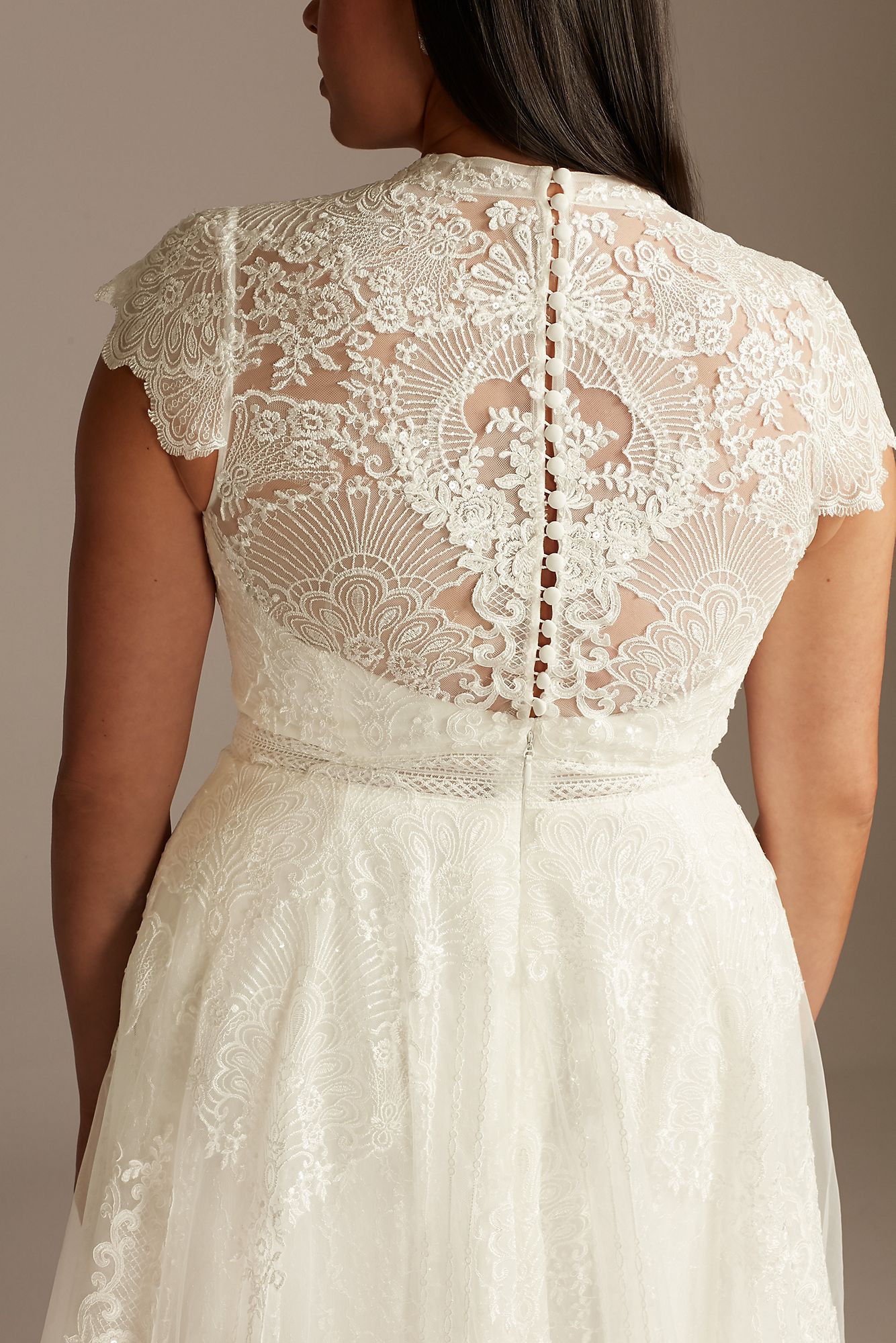Embroidered Mock Neck Tall Plus Wedding Dress Melissa Sweet 4XL8MS251205