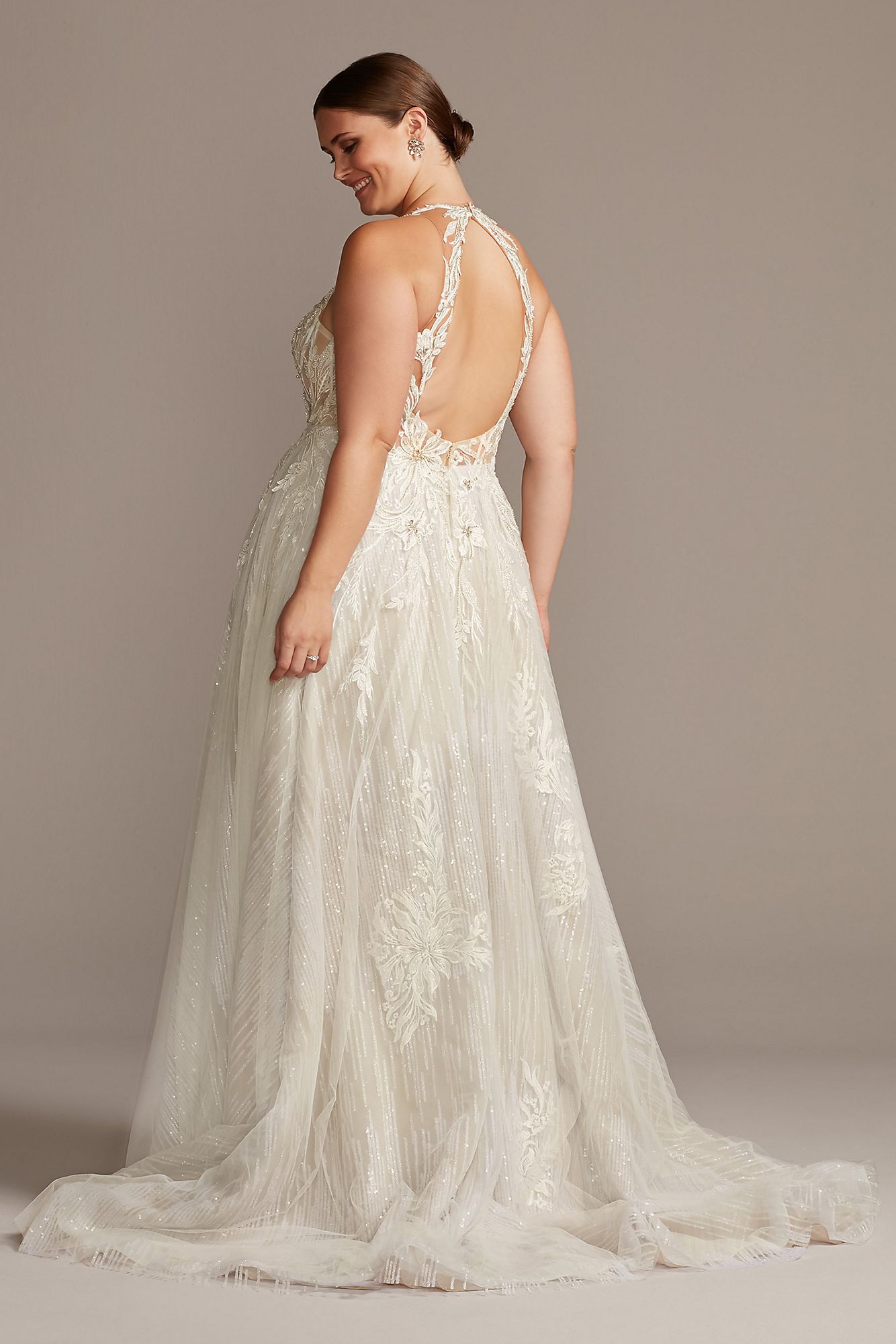 Floral Applique Open Back Tall Plus Wedding Dress Galina Signature 4XL9SWG841