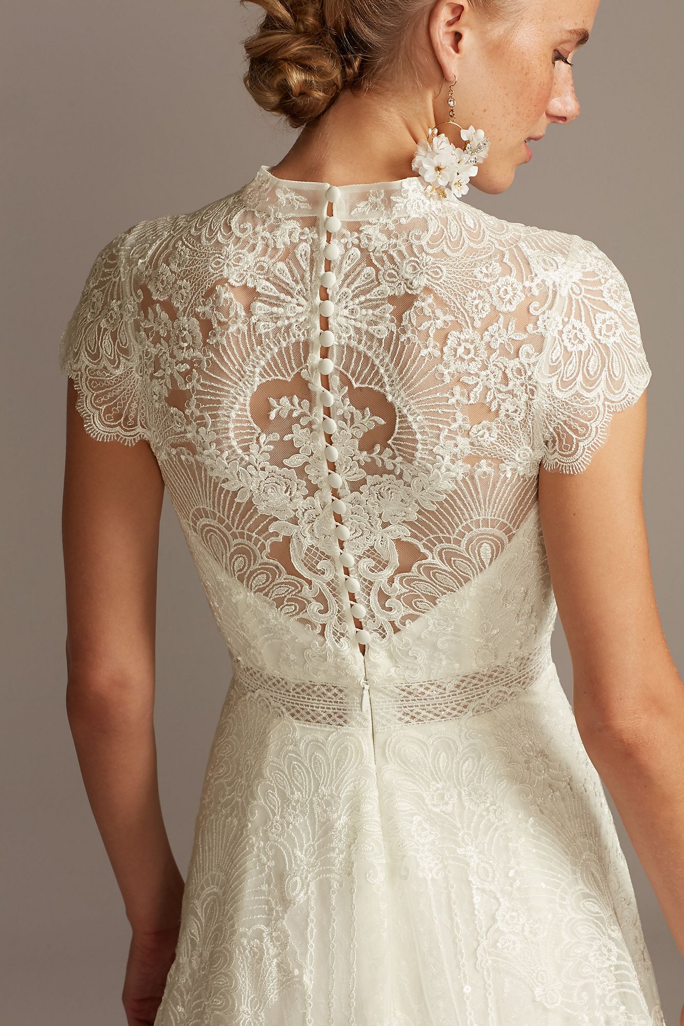 Embroidered Illusion Mock Neck Tall Wedding Dress Melissa Sweet 4XLMS251205