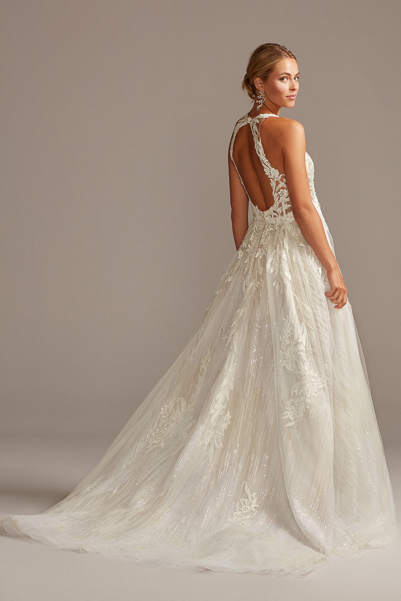 Floral Applique Open Back Tulle Tall Wedding Dress Galina Signature 4XLSWG841