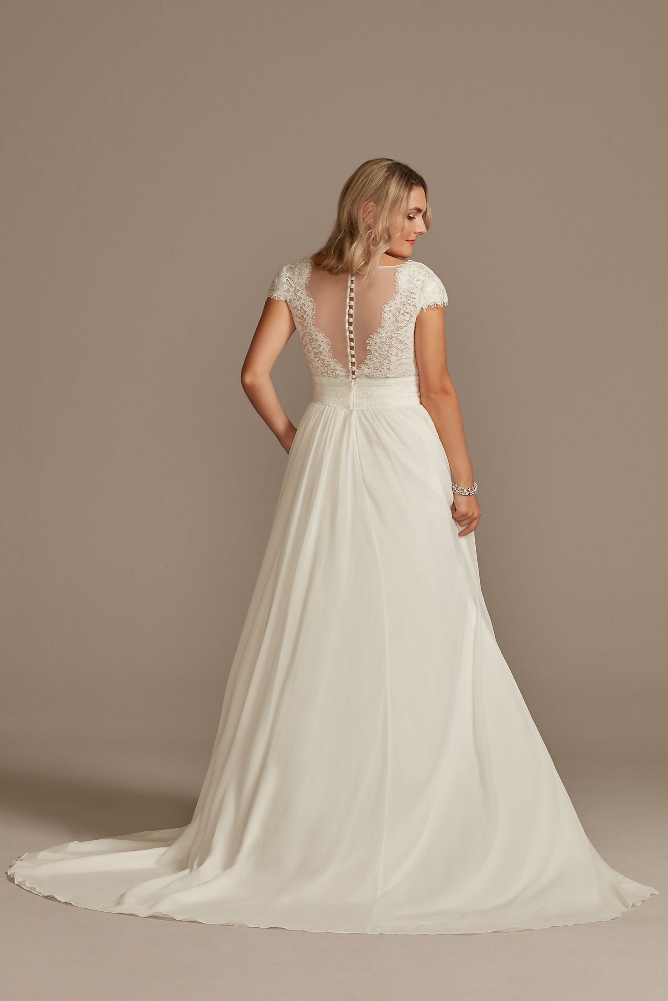 Lace Illusion Back Chiffon Tall Wedding Dress DB Studio 4XLWG4011DB