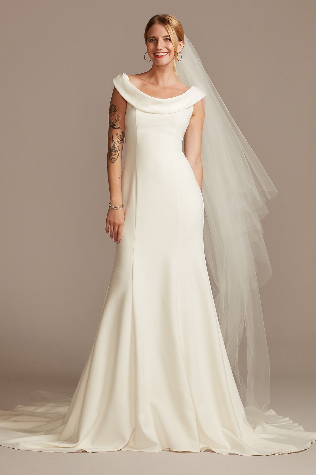 Crepe Off-the-Shoulder Tall Mermaid Dress David's Bridal 4XLWG4013