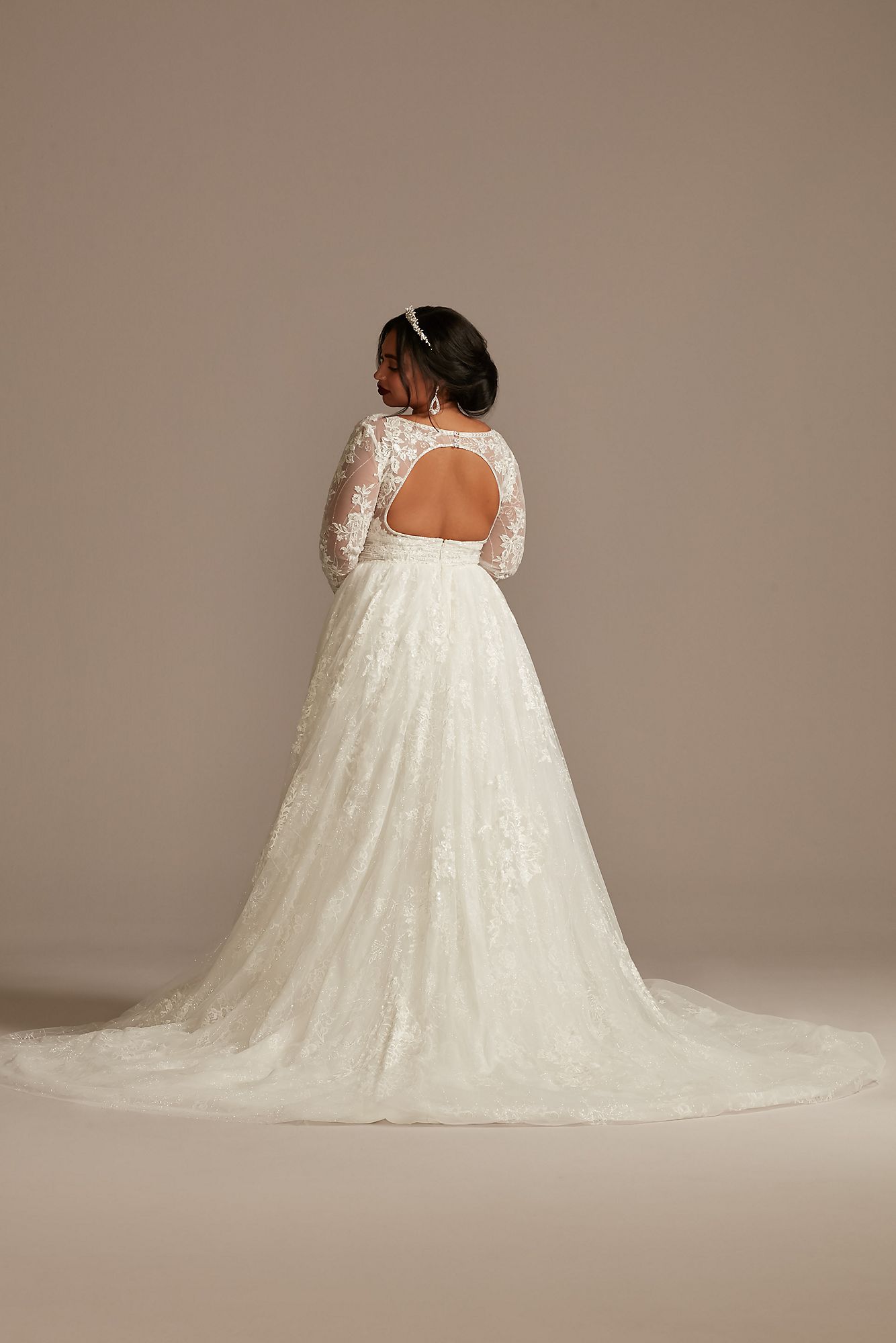 Lace Long Sleeve Open Back Plus Size Wedding Dress Oleg Cassini 8CWG893