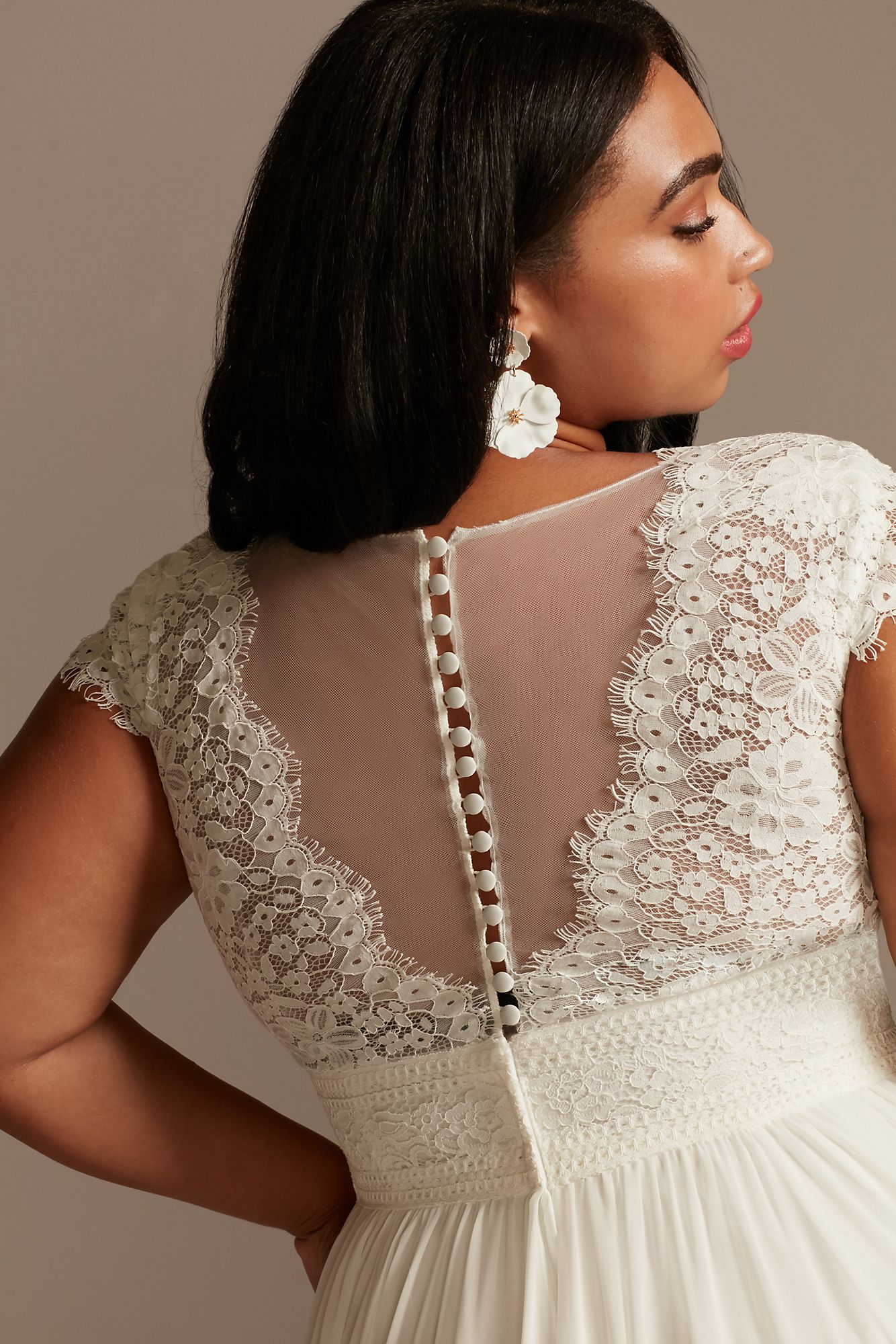 Lace Illusion Back Chiffon Plus Size Wedding Dress DB Studio 9WG4011DB