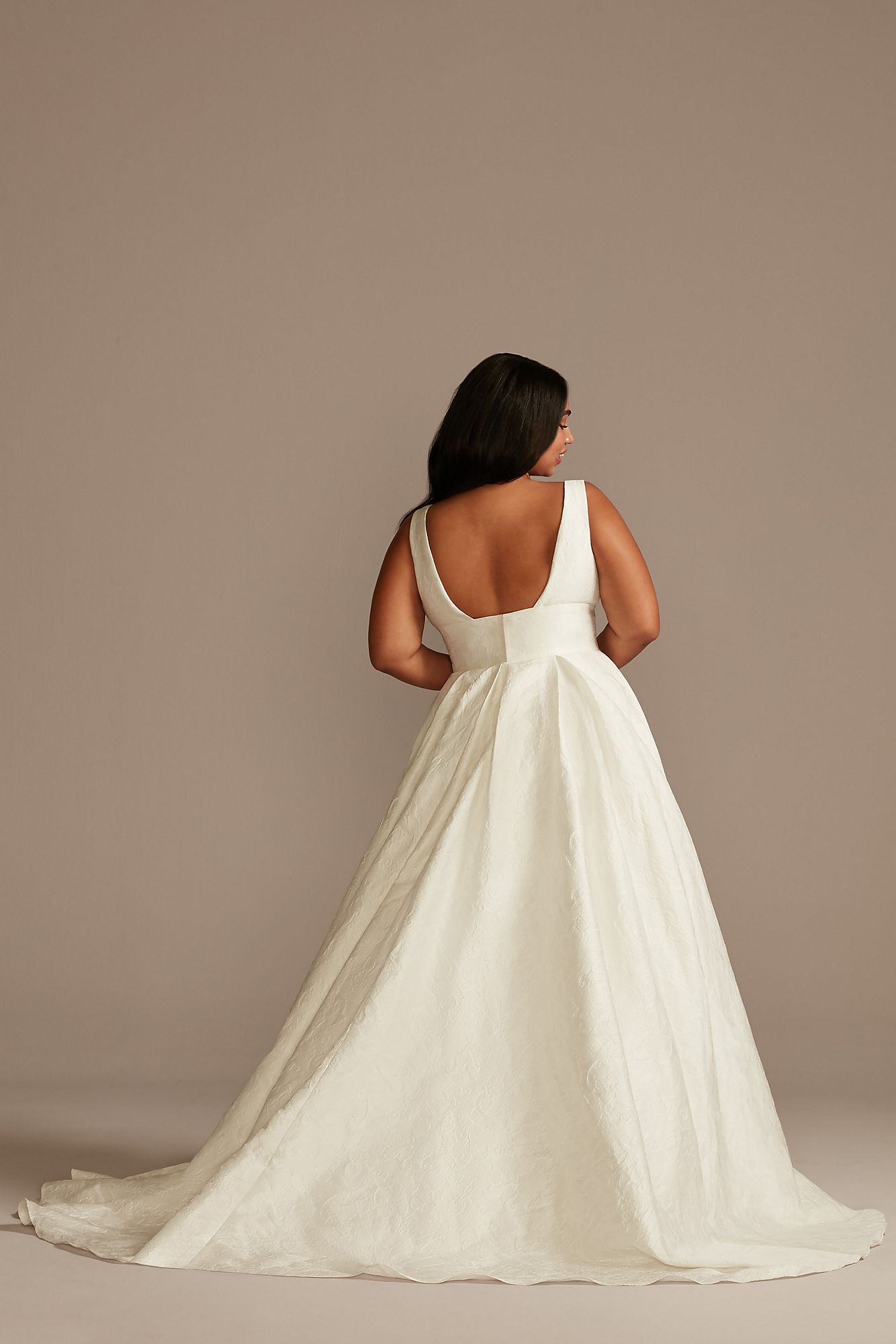 Floral Jacquard V-Neck Plus Size Wedding Dress DB Studio 9WG4012DB