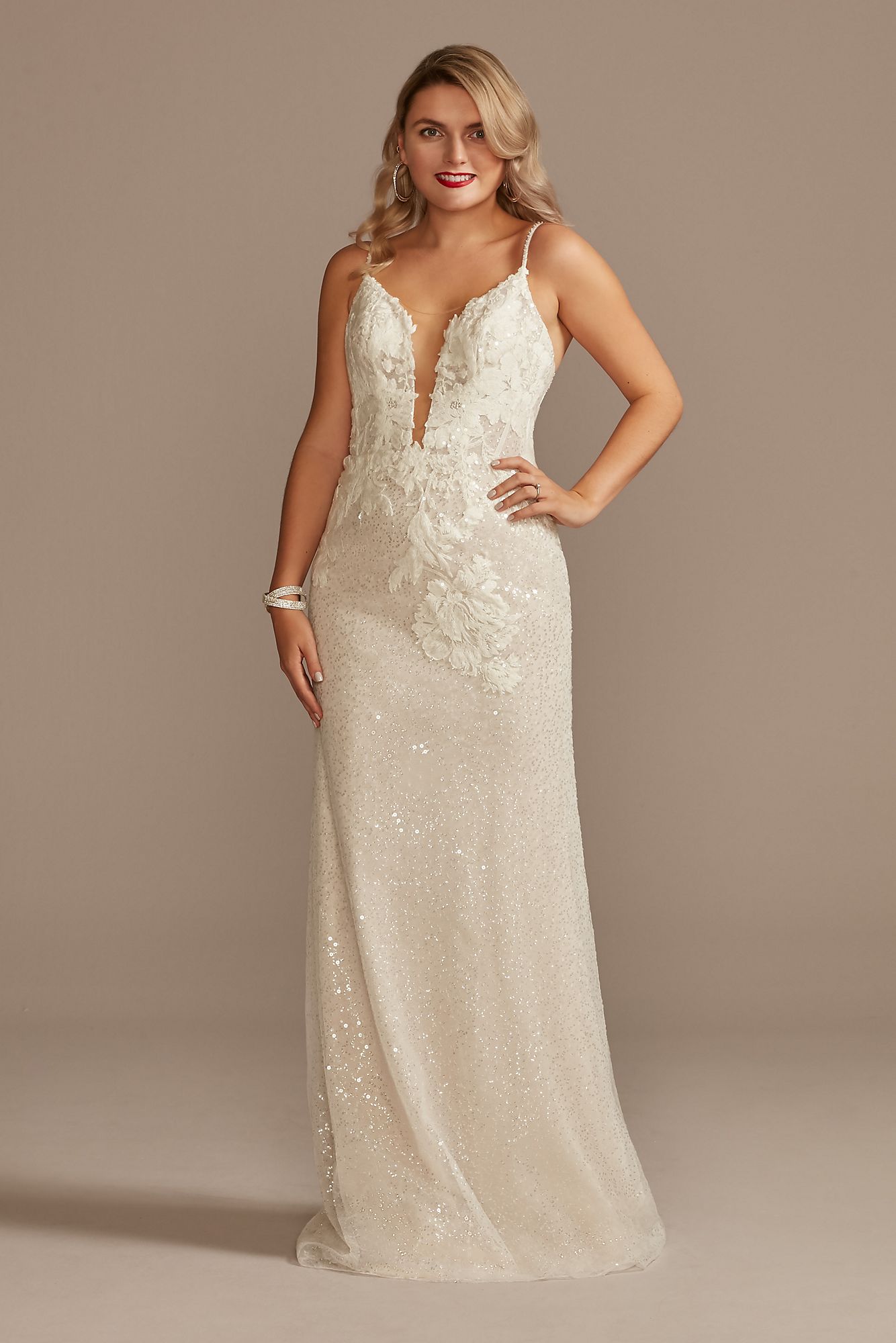 Sequin Applique Wedding Dress with Removable Train Galina Signature SWG882