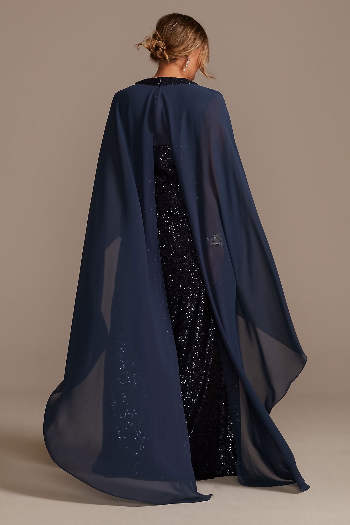Allover Sequin Plus Size Gown with Chiffon Capelet David's Bridal WBM2189W