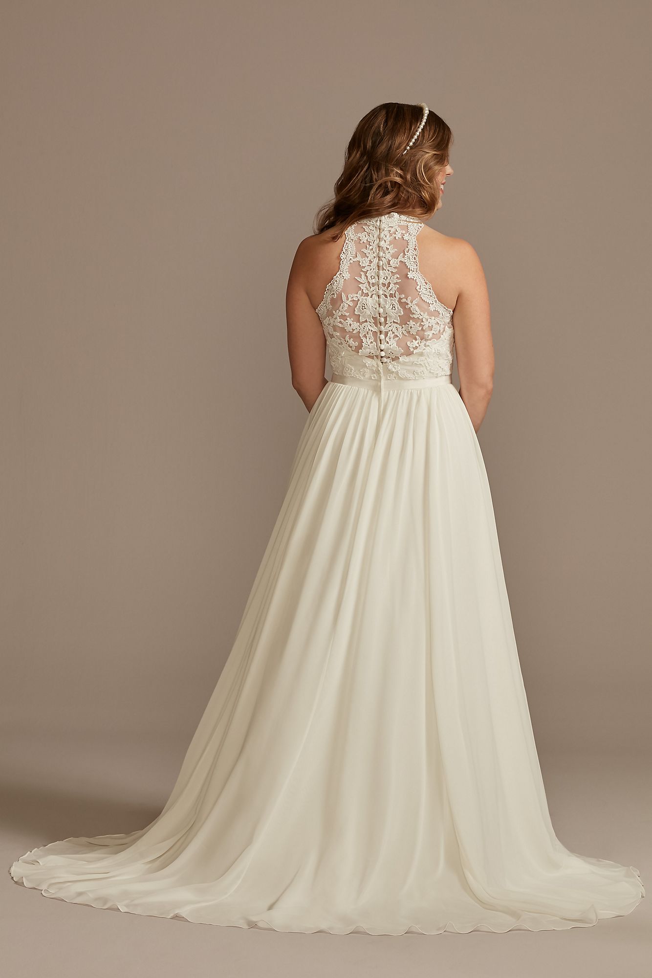 High Neck Illusion Lace and Chiffon Wedding Dress DB Studio WG4032