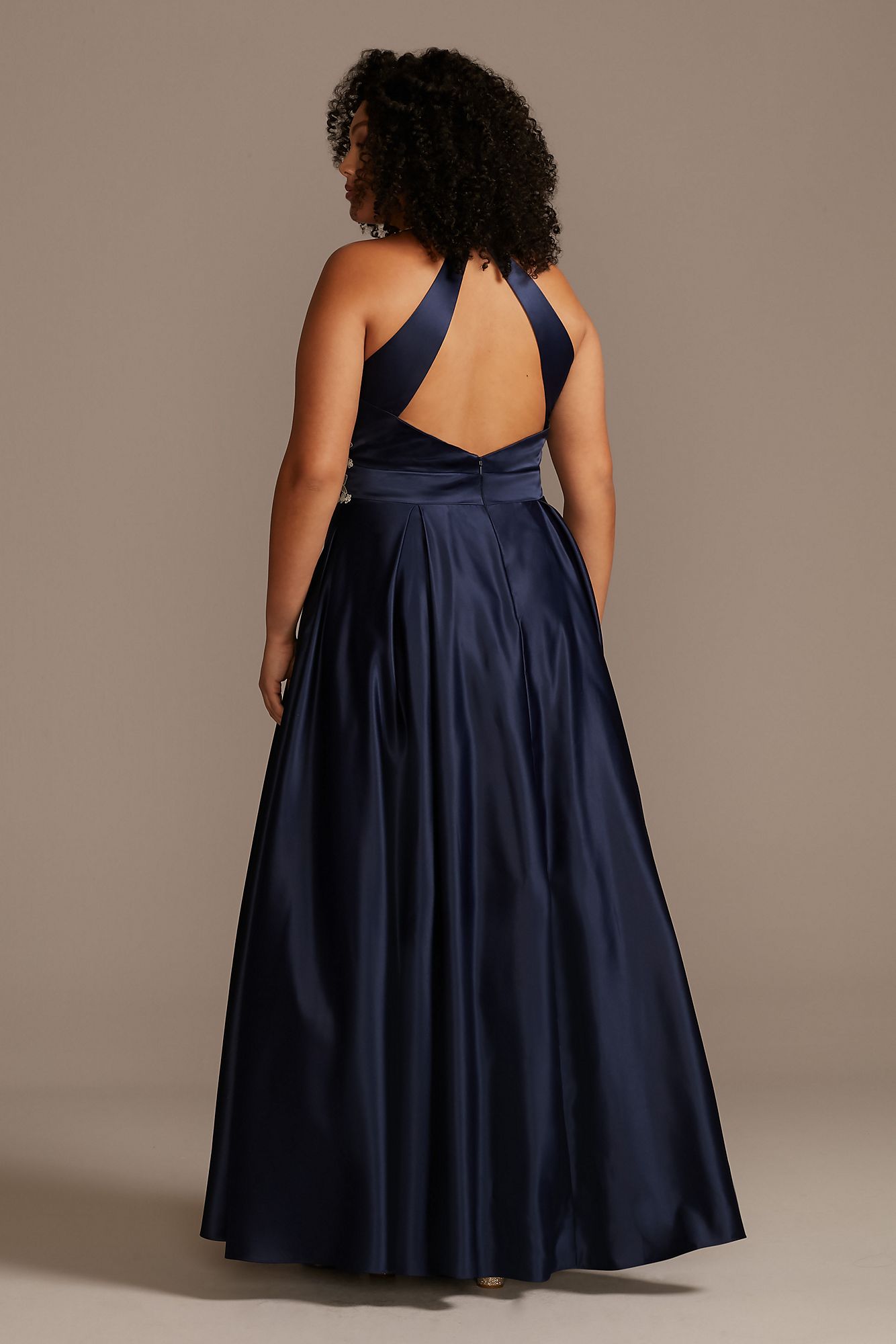 Embellished Satin Plus Size Gown with Open Back 1168BNW