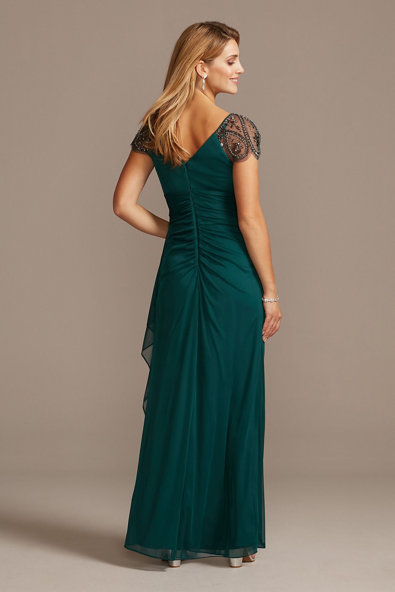 Embellished Chiffon Cap Sleeve Ruched Gown 2523X