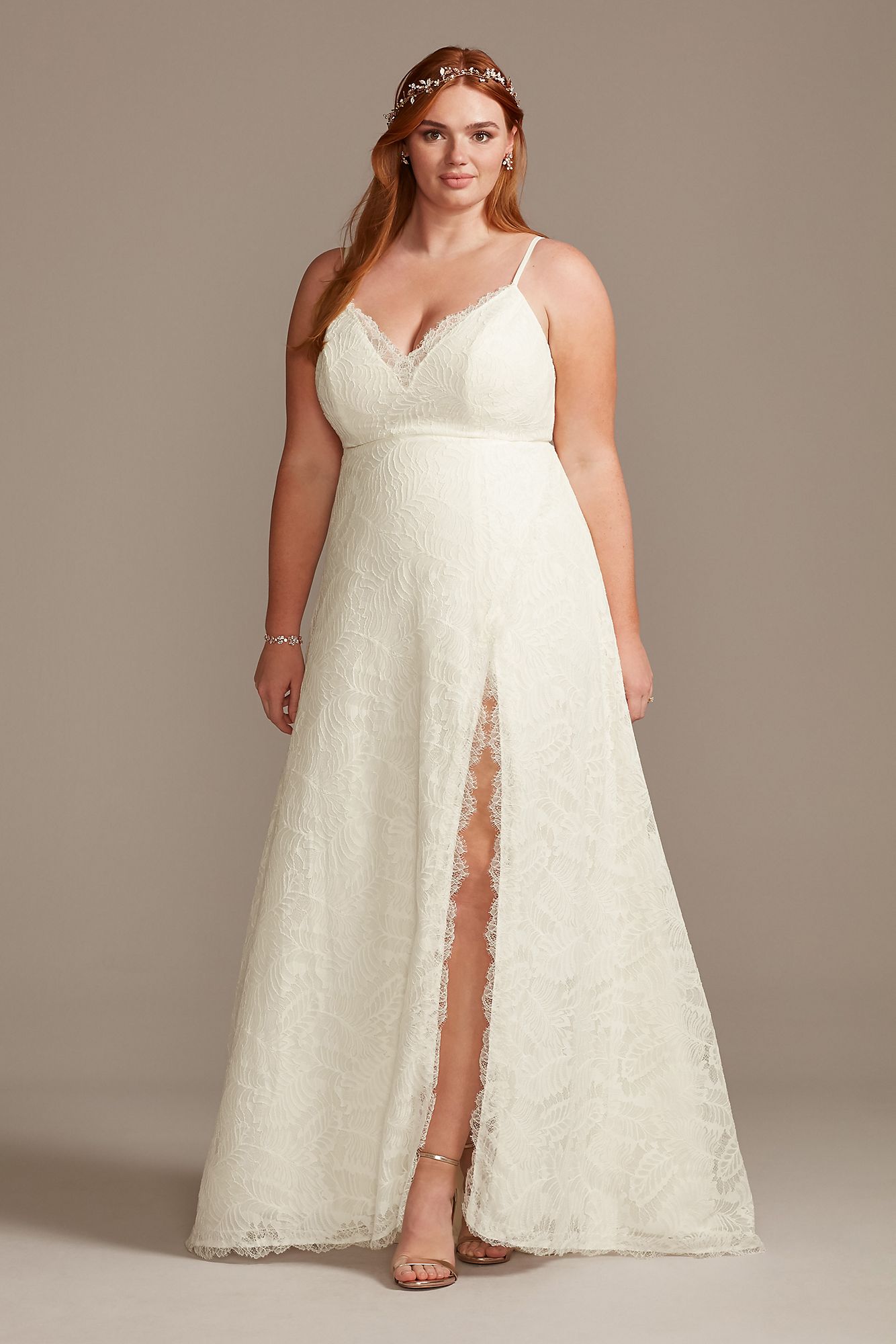 Leaf Pattern Lace A-Line Plus Size Wedding Dress 8MS251220