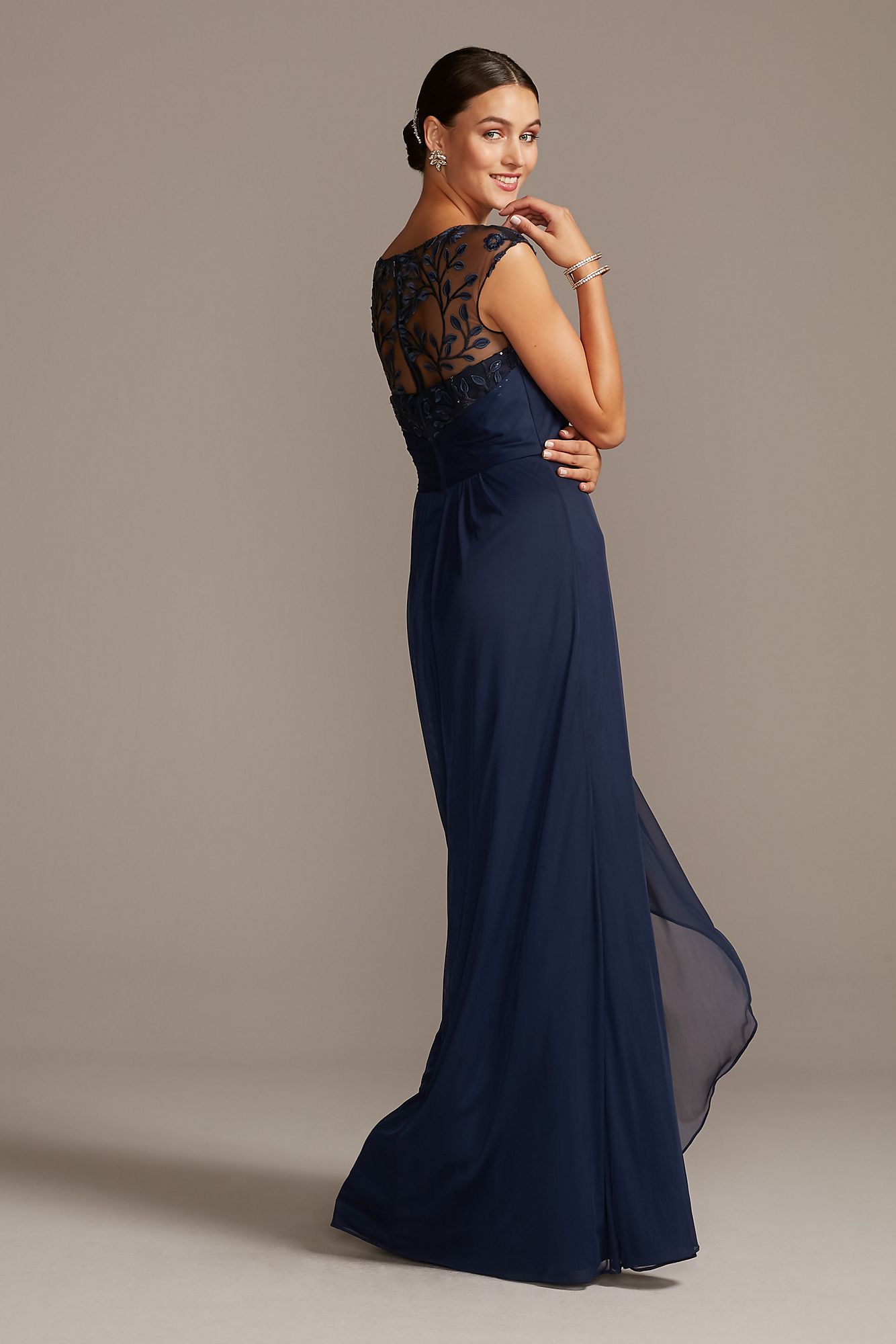 Illusion Embellished Bodice Gown with Cap Sleeves VC1038V2