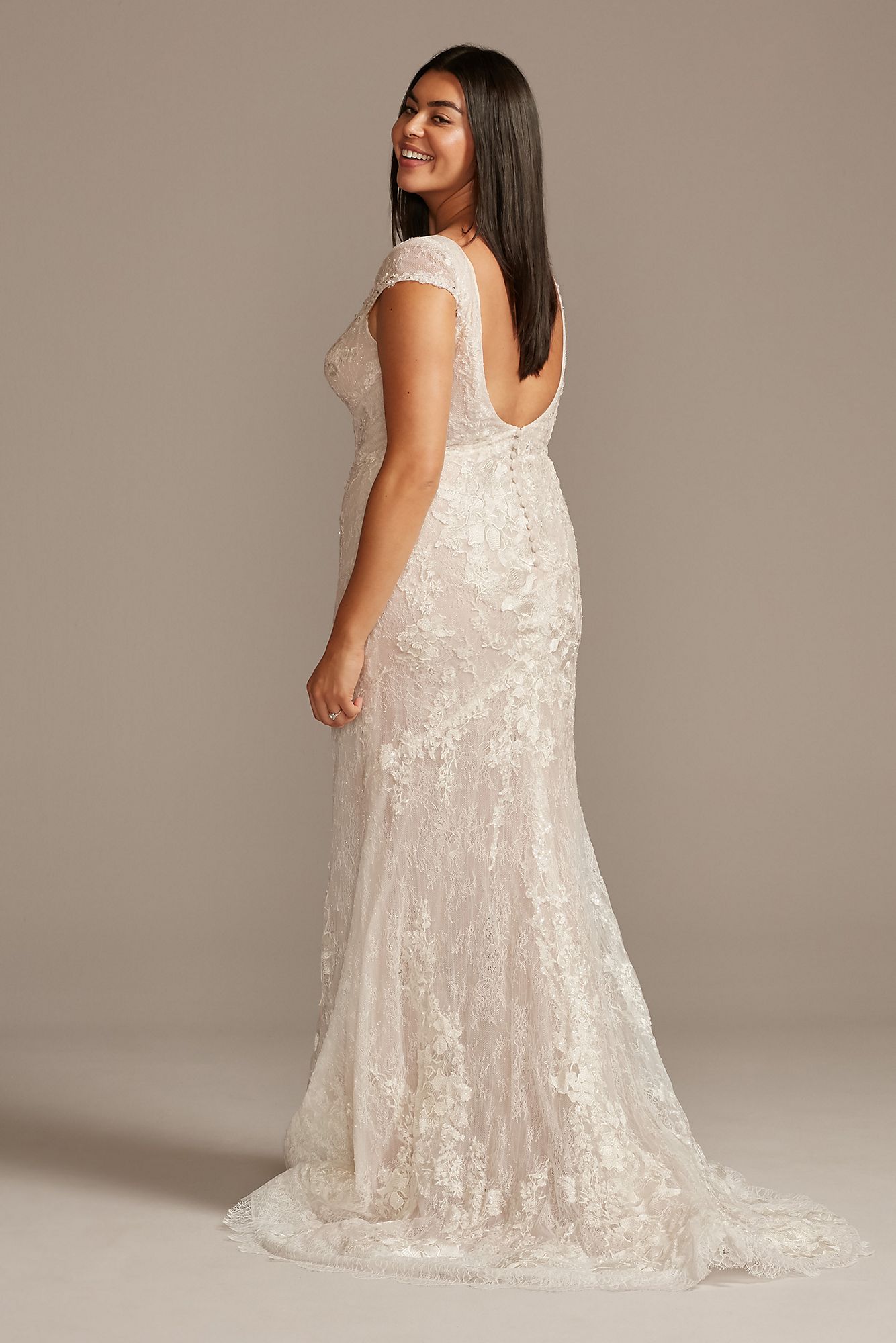 Chantilly Lace Cap Sleeve Plus Size Wedding Dress 8CWG847