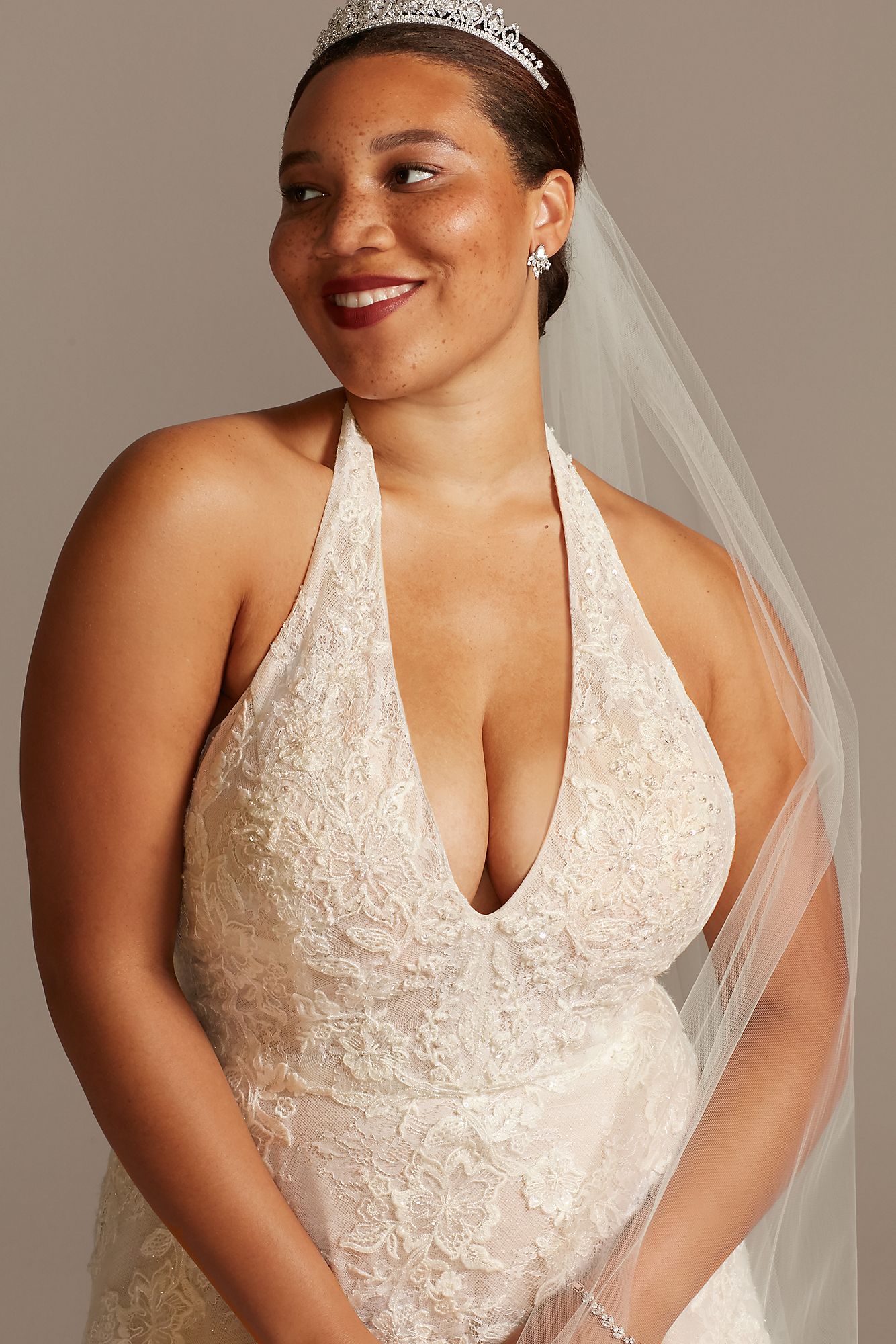 Beaded Lace Halter A-line Plus Size Wedding Dress 8CWG848