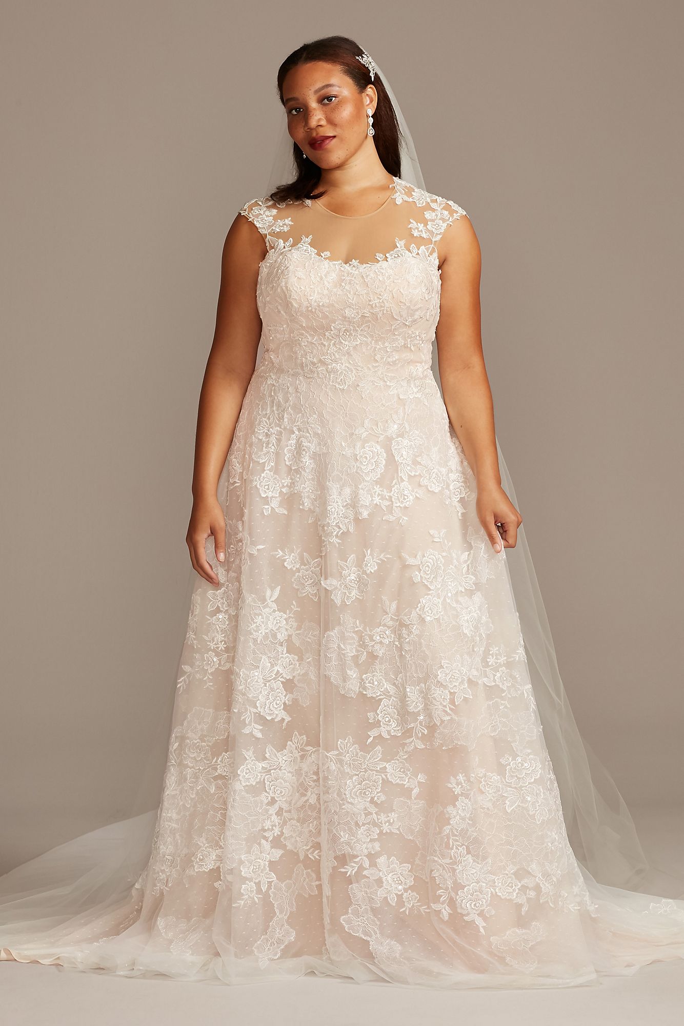 Applique Point DEsprit Plus Size Wedding Dress  9WG3980