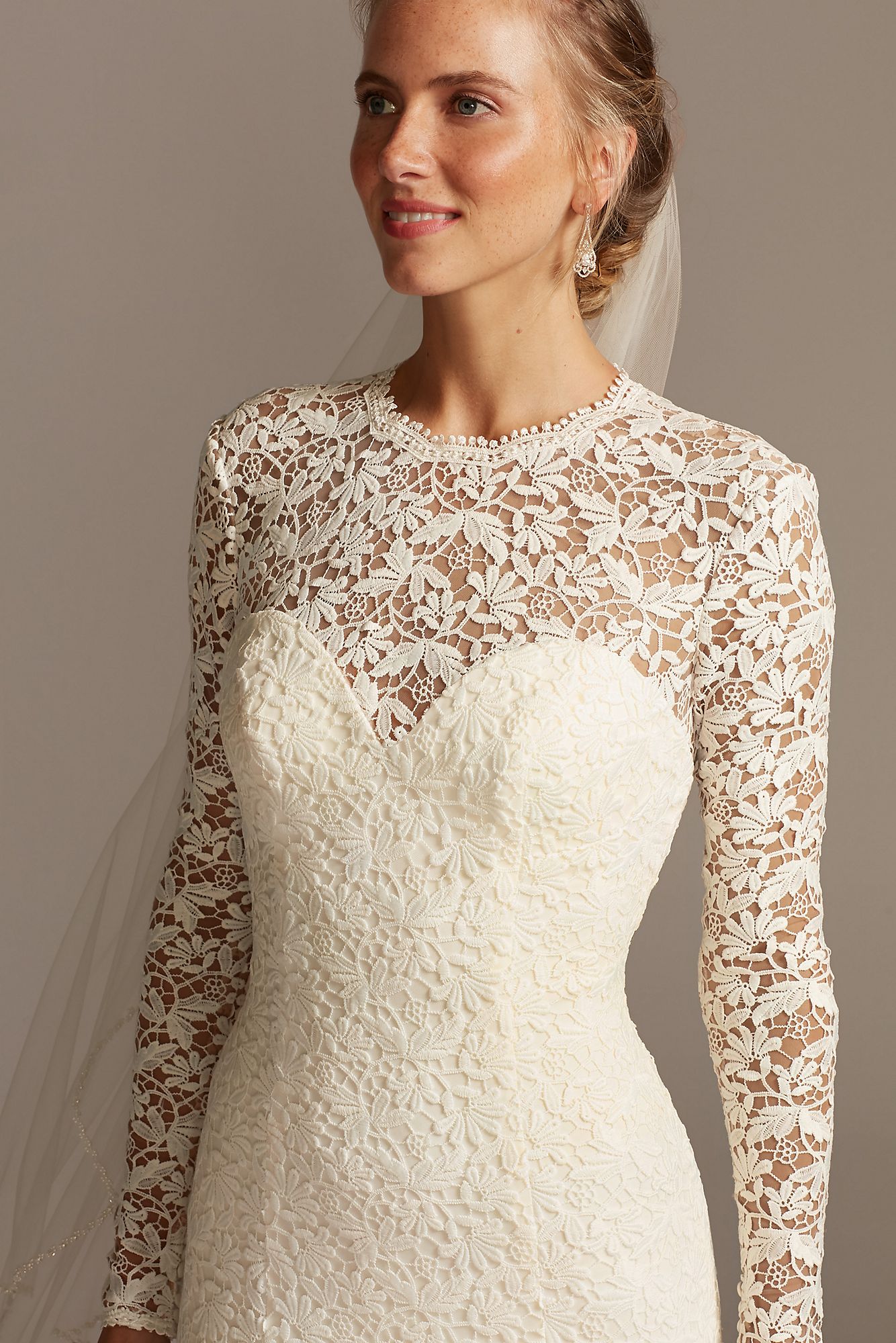 Long Sleeve Illusion Venice Lace Wedding Dress  MS251217