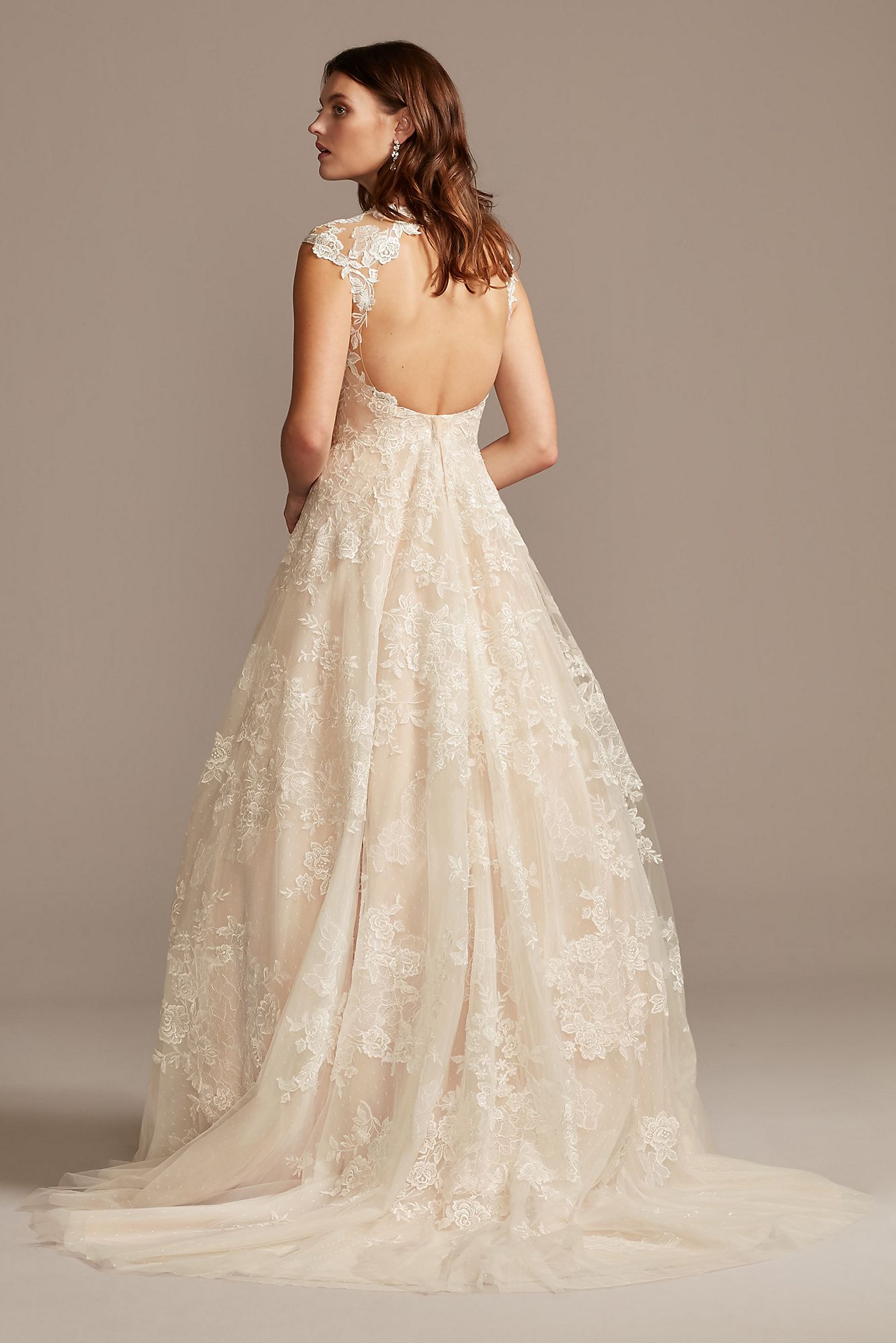 Floral Applique Point DEsprit Tulle Wedding Dress  WG3980