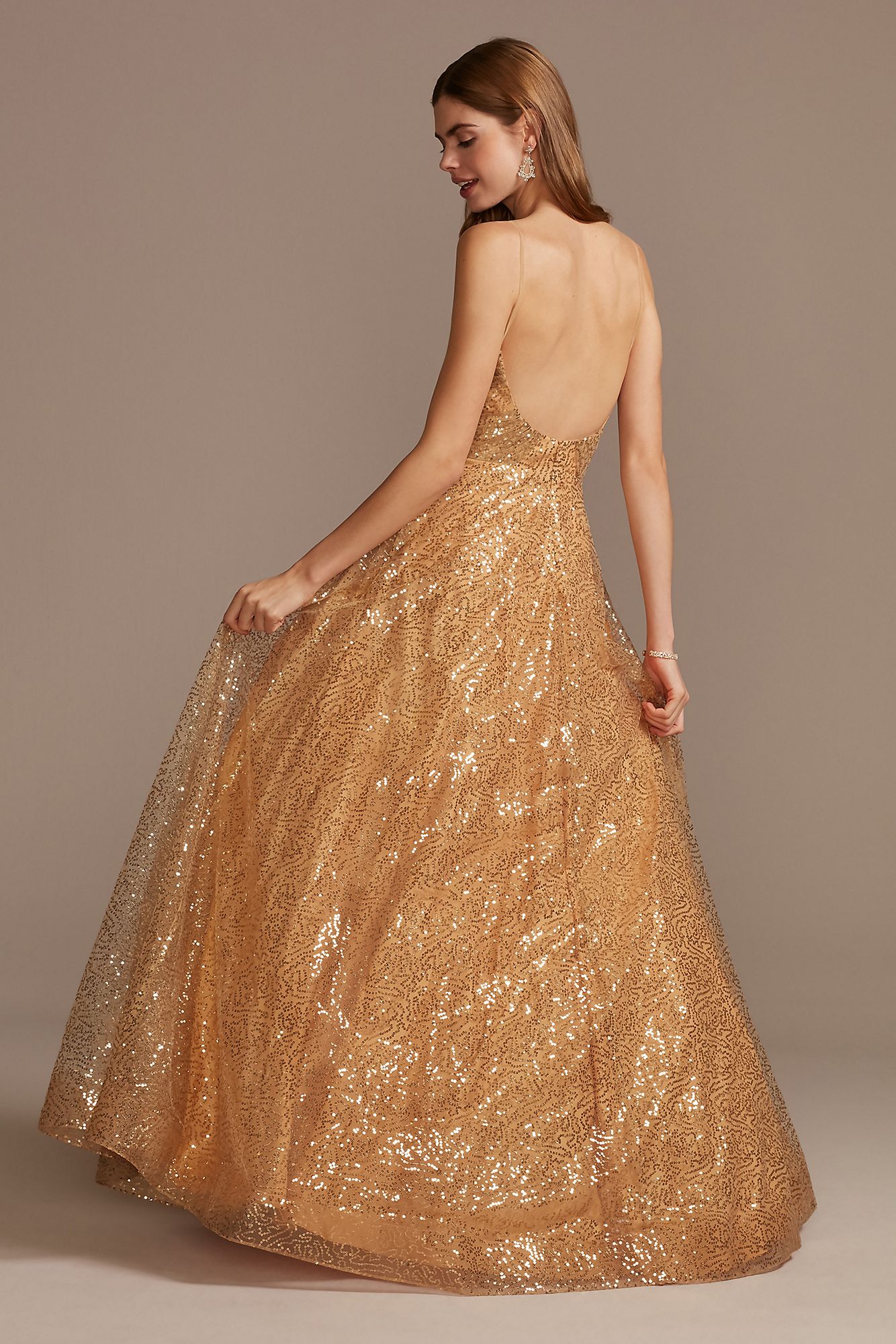 Sequin Spaghetti Strap Low Back Ball Gown  2011P1477