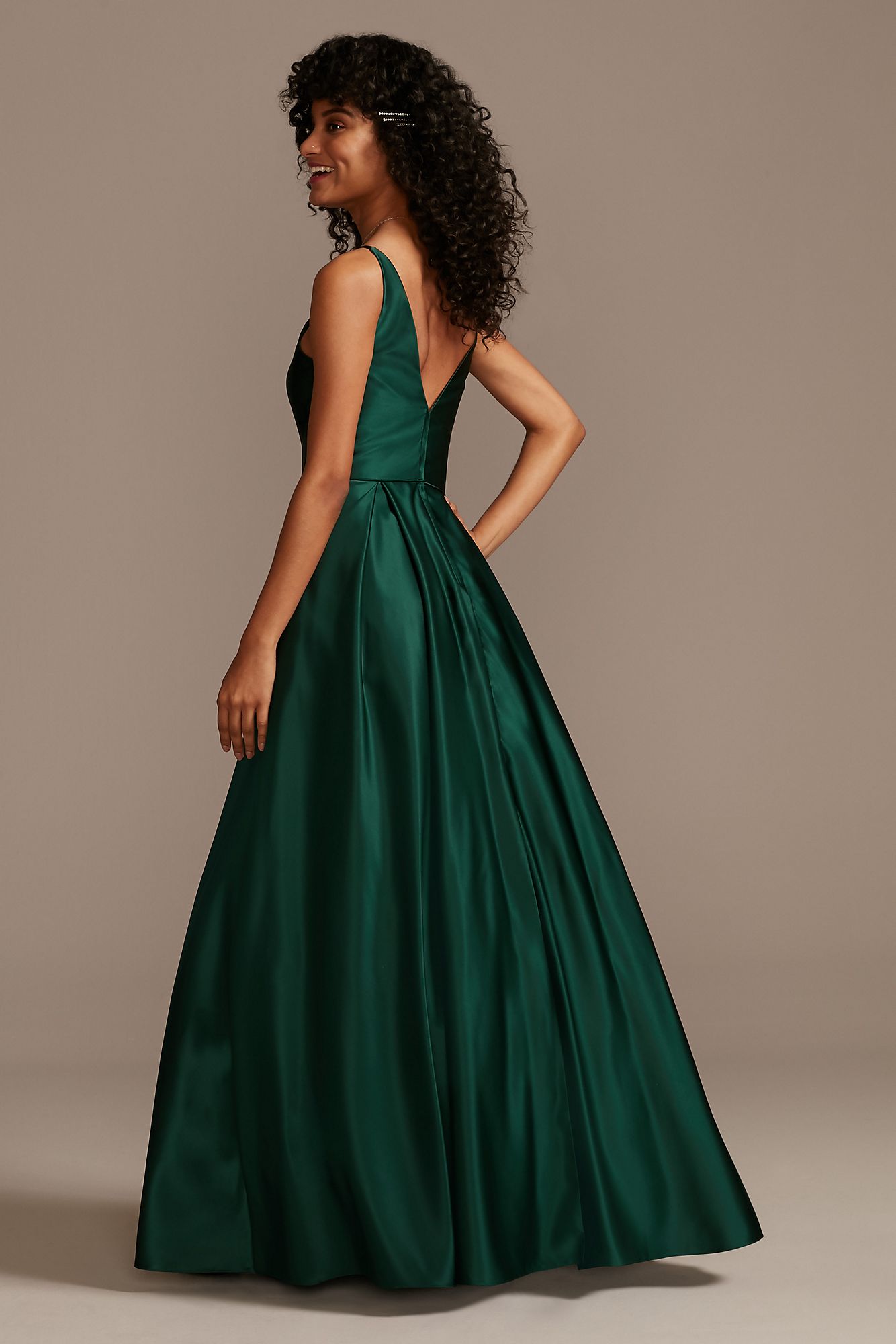 Plunging-V Gown with Crystal Embellished Pockets  2298BN