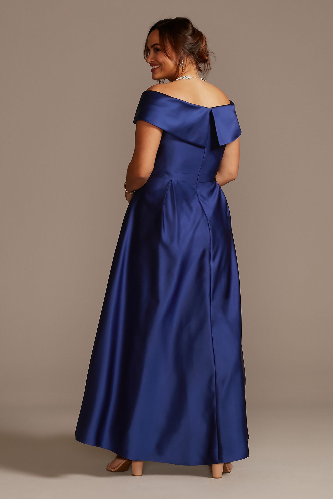 Satin Plus Size Ball Gown with Portrait Collar  3476XW
