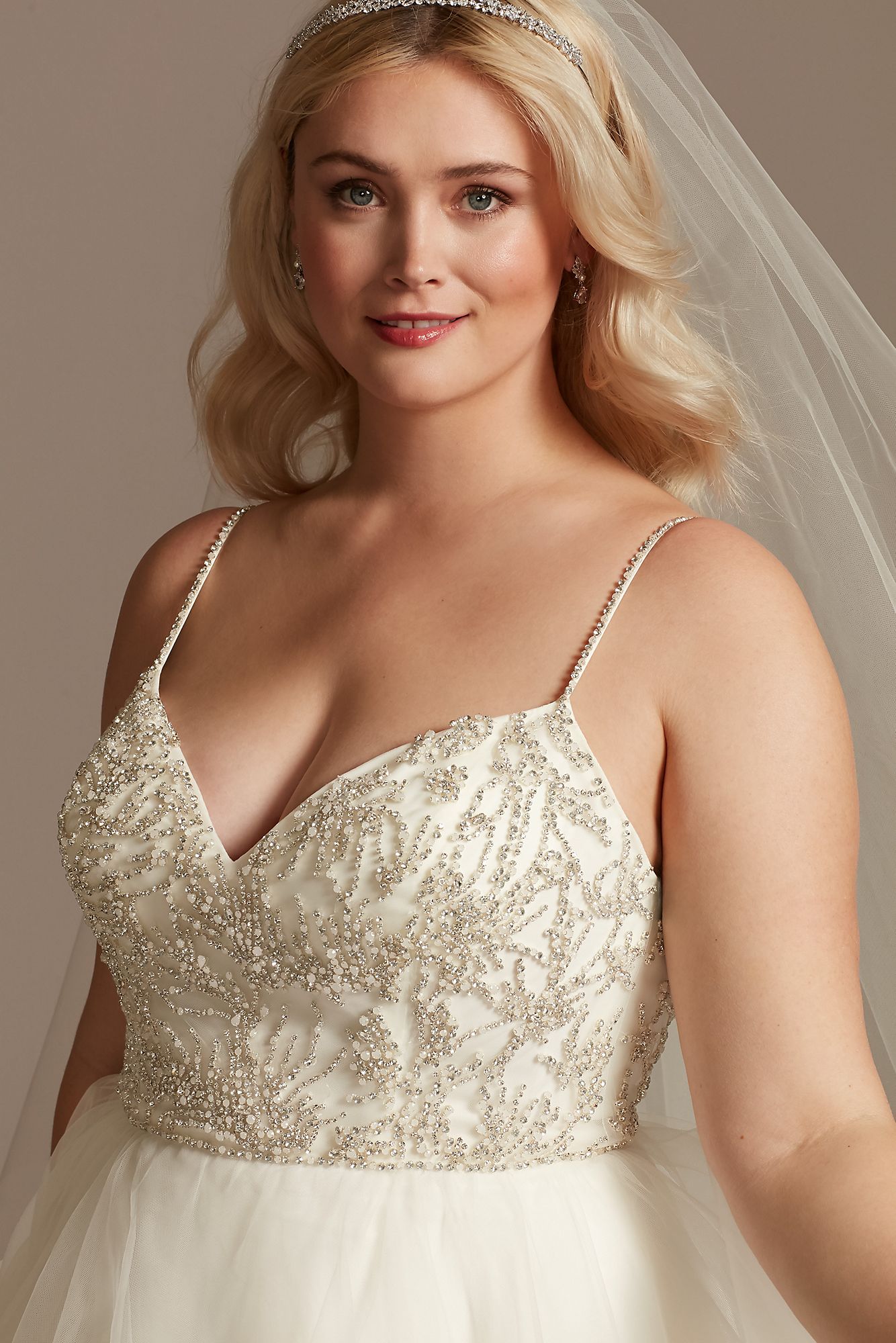 Beaded Bodice Tiered Skirt Tall Plus Wedding Dress 4XL9WG4007