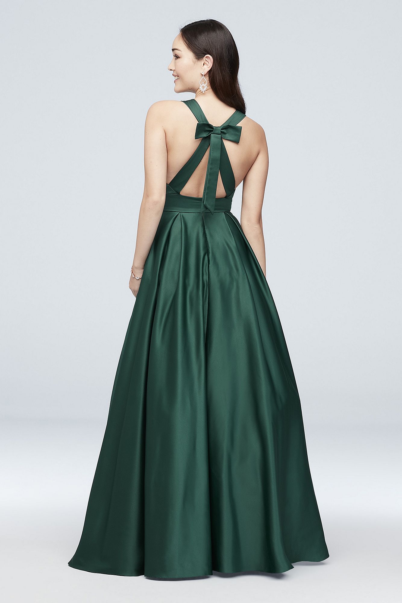 Satin Halter Gown with Bow Back Detail 5752TP9D