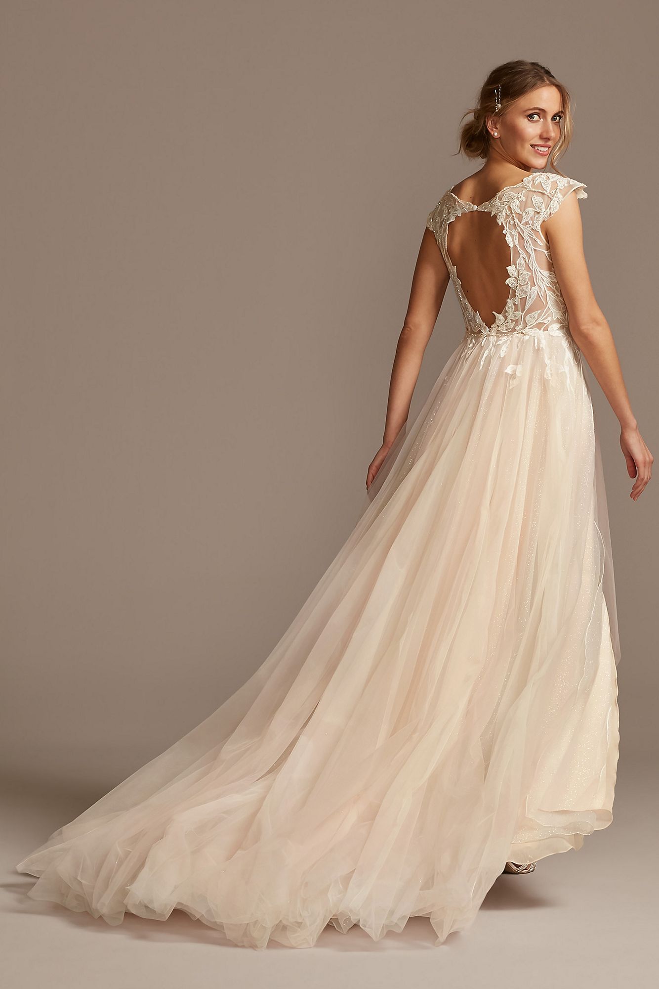 Cap Sleeve Lace Appliqued Petite Wedding Dress 7SWG862