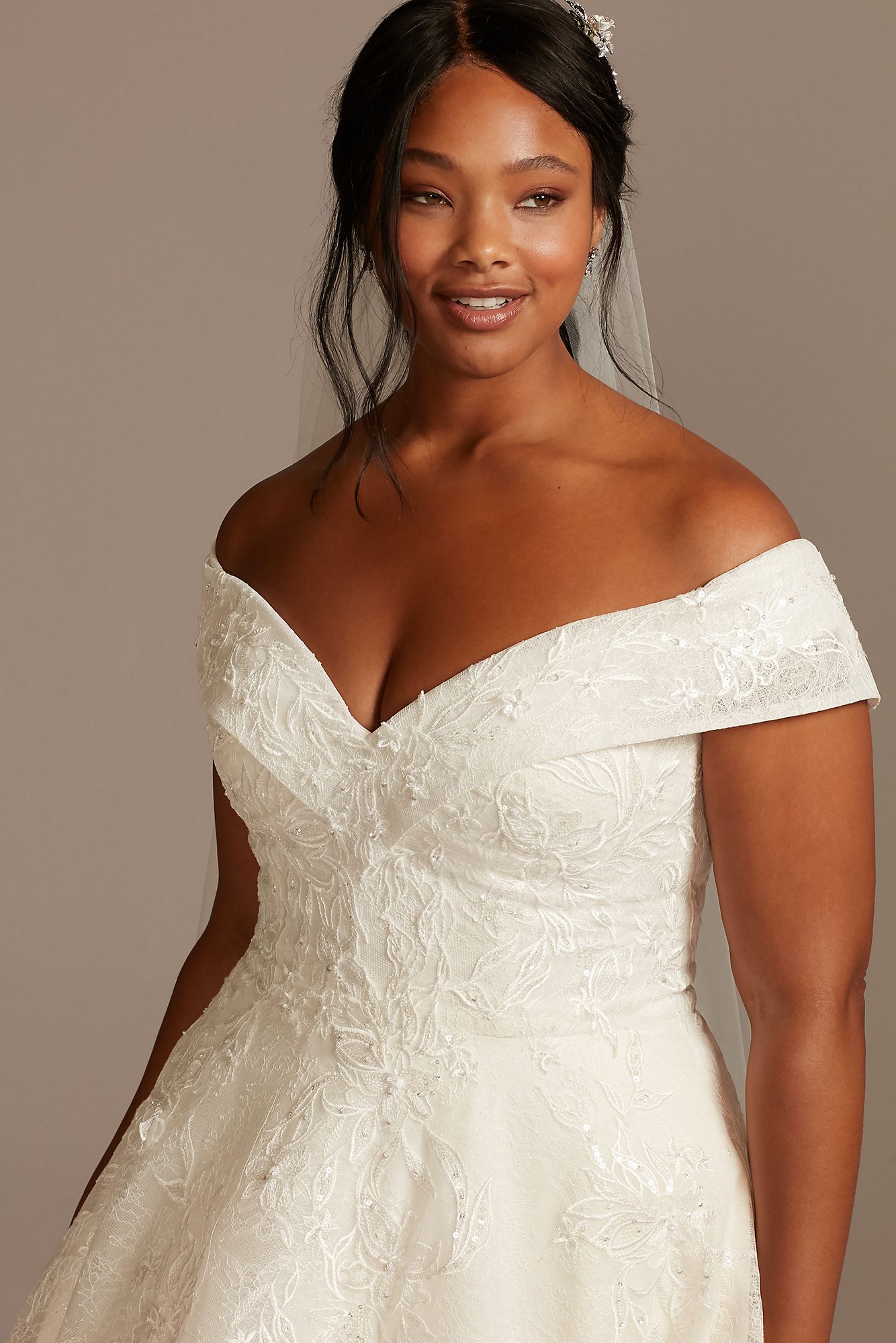Cuff Off the Shoulder Lace Plus Size Wedding Dress 8CWG877