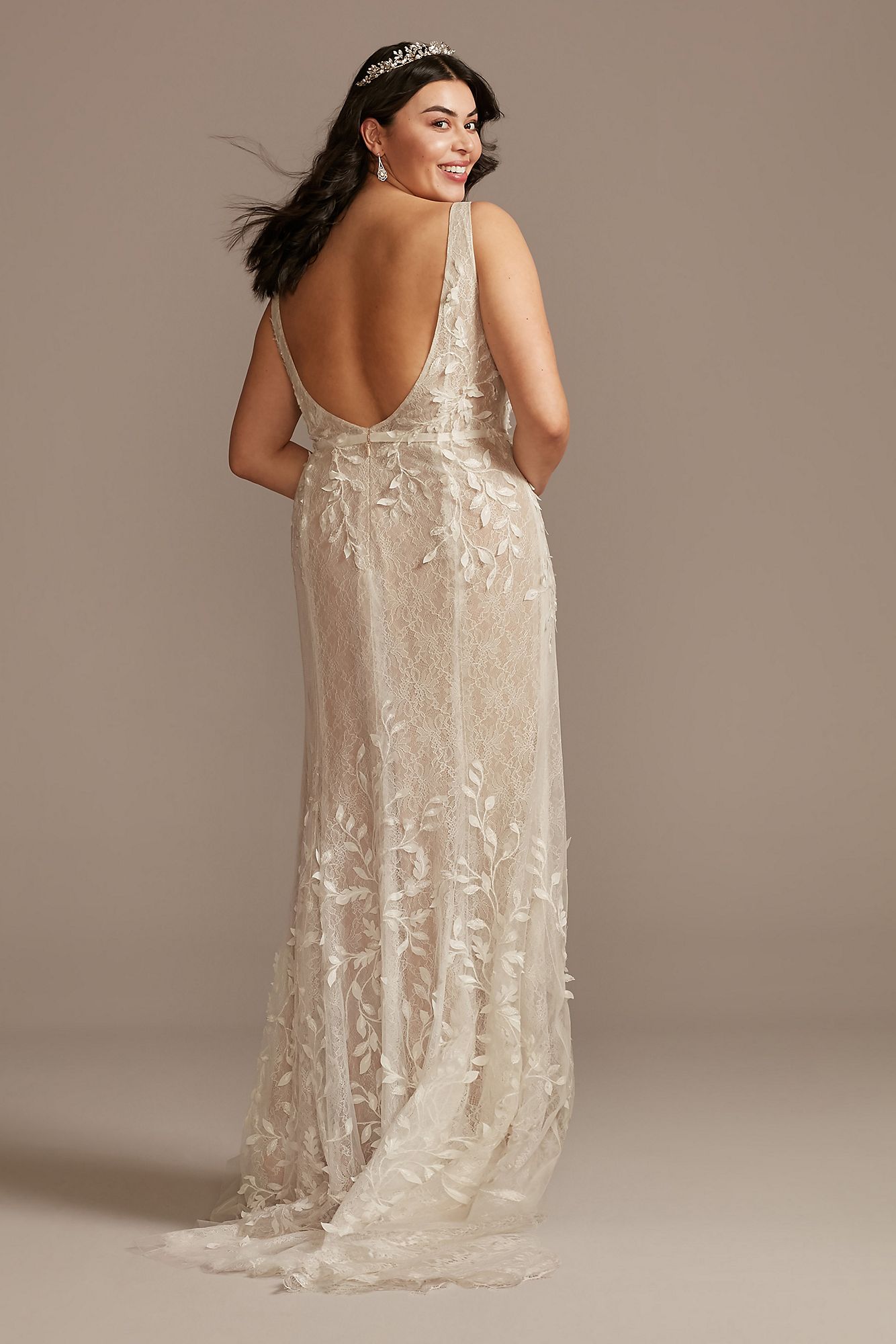 3D Leaves Applique Lace Plus Size Wedding Dress 8MS251223