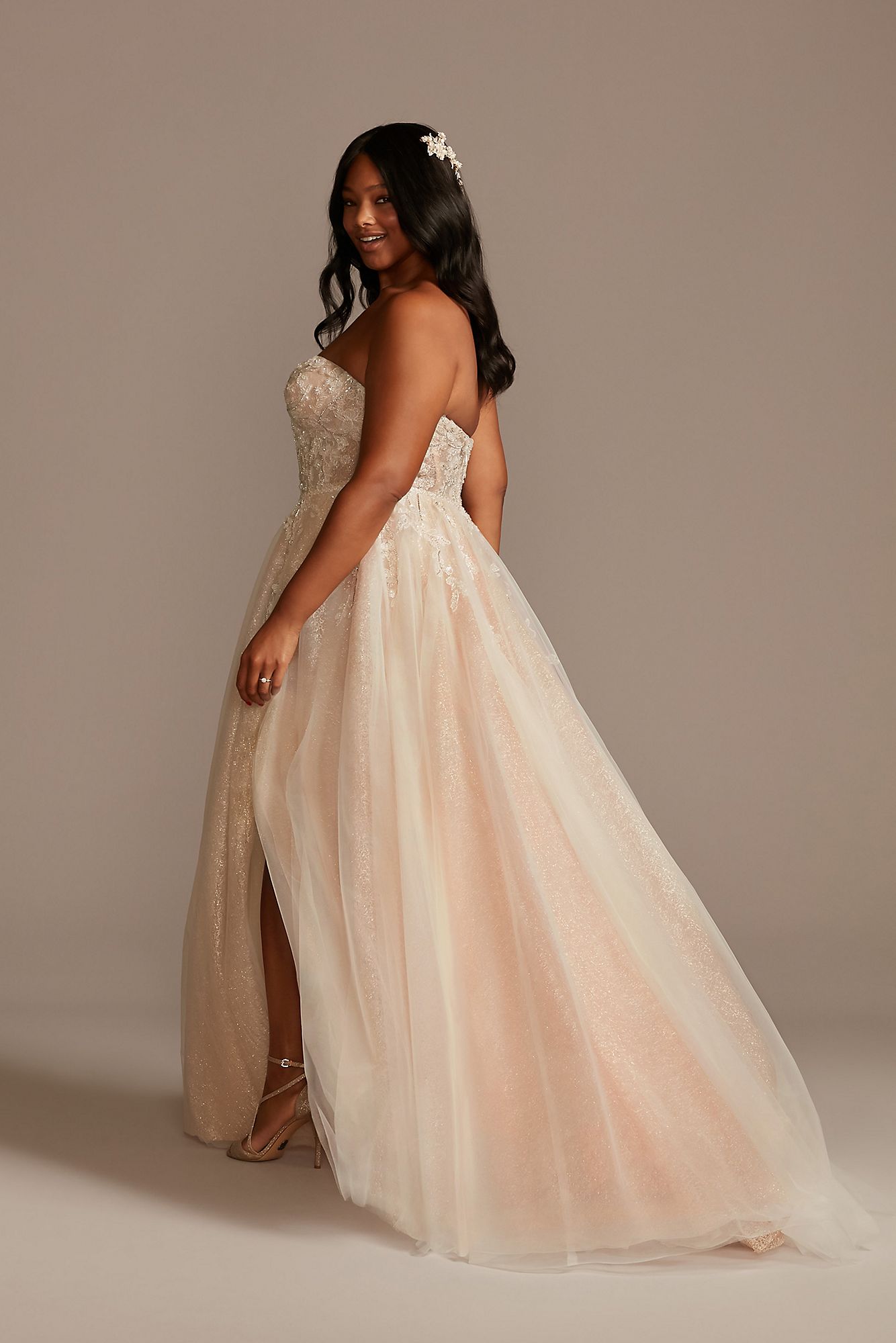 Floral Plus Size Wedding Dress with Metallic Tulle 9SWG871