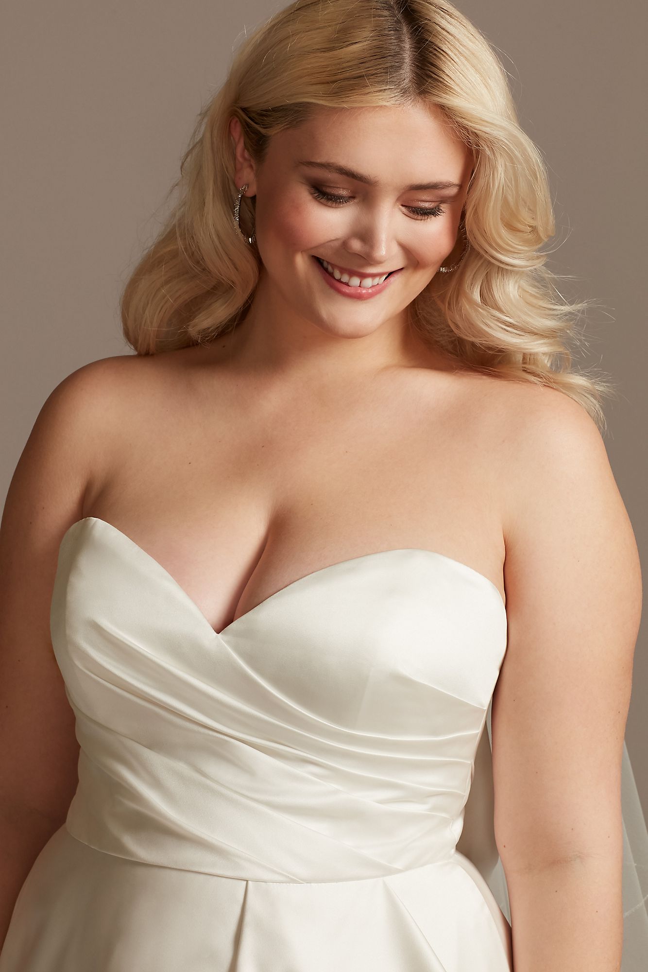 Satin Asymmetric Tulle Hem Plus Size Wedding Dress 9WG4006