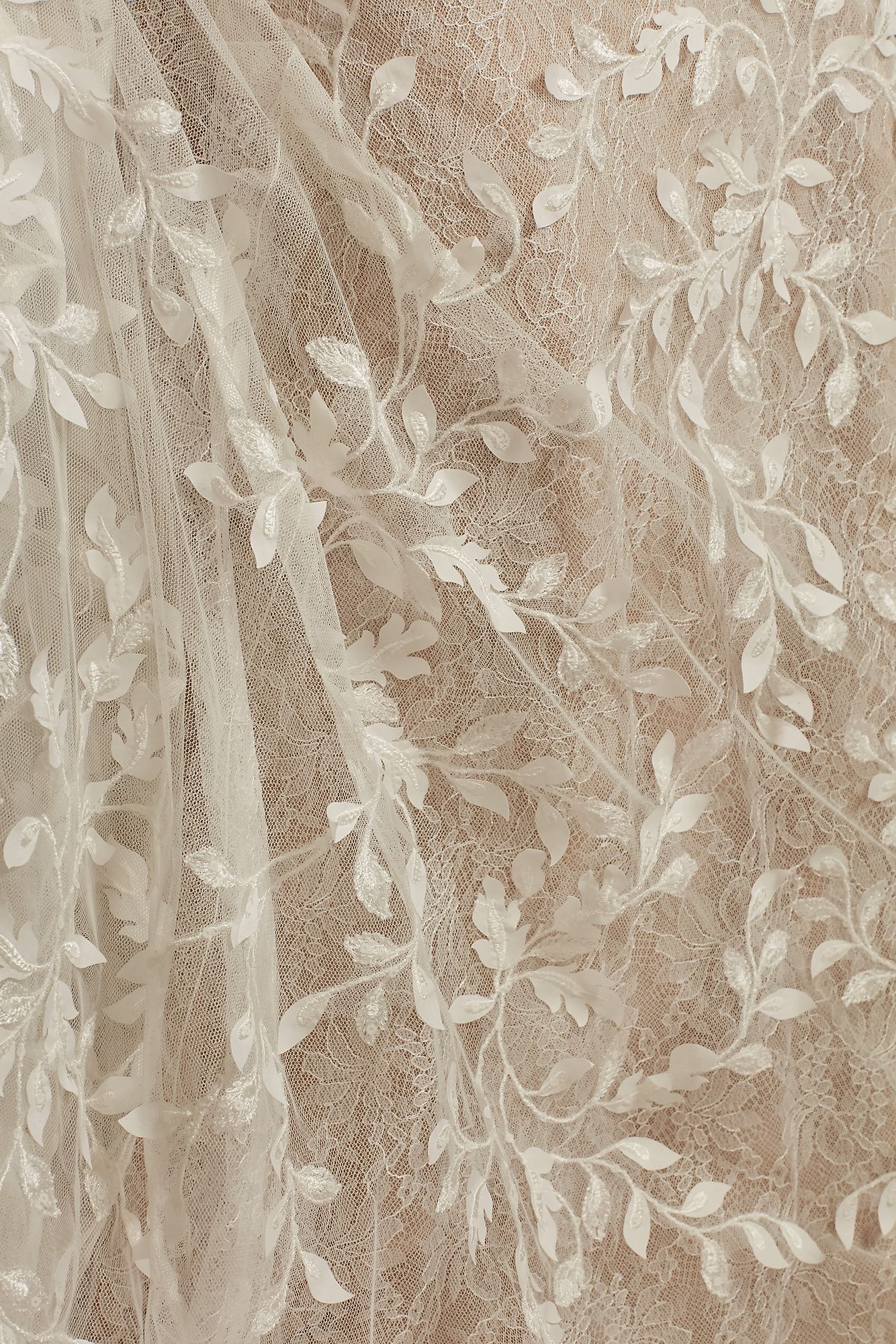 3D Leaves Applique Lace V-Neck Wedding Dress MS251223