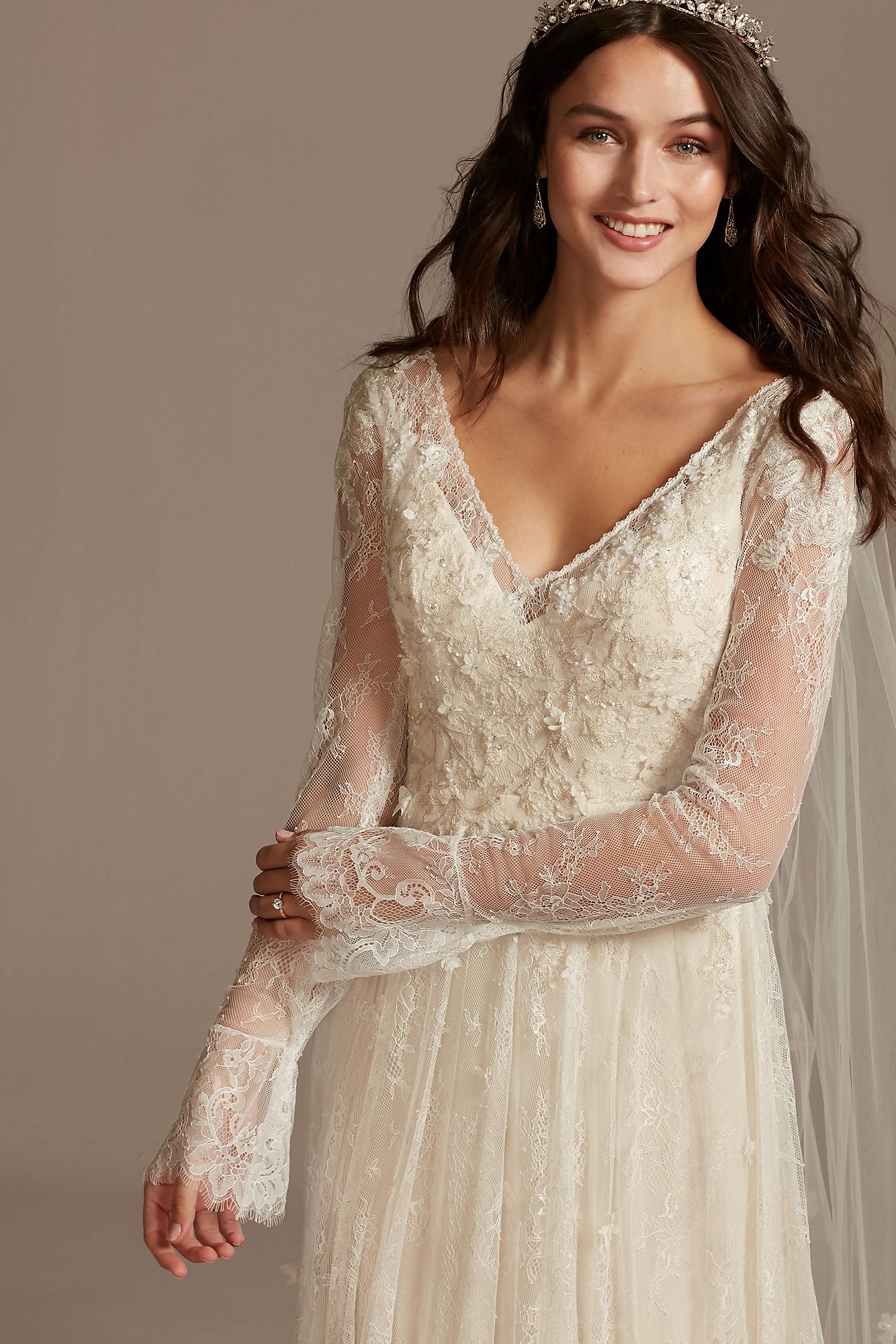 Illusion Long Sleeve Chantilly Lace Wedding Dress MS251227